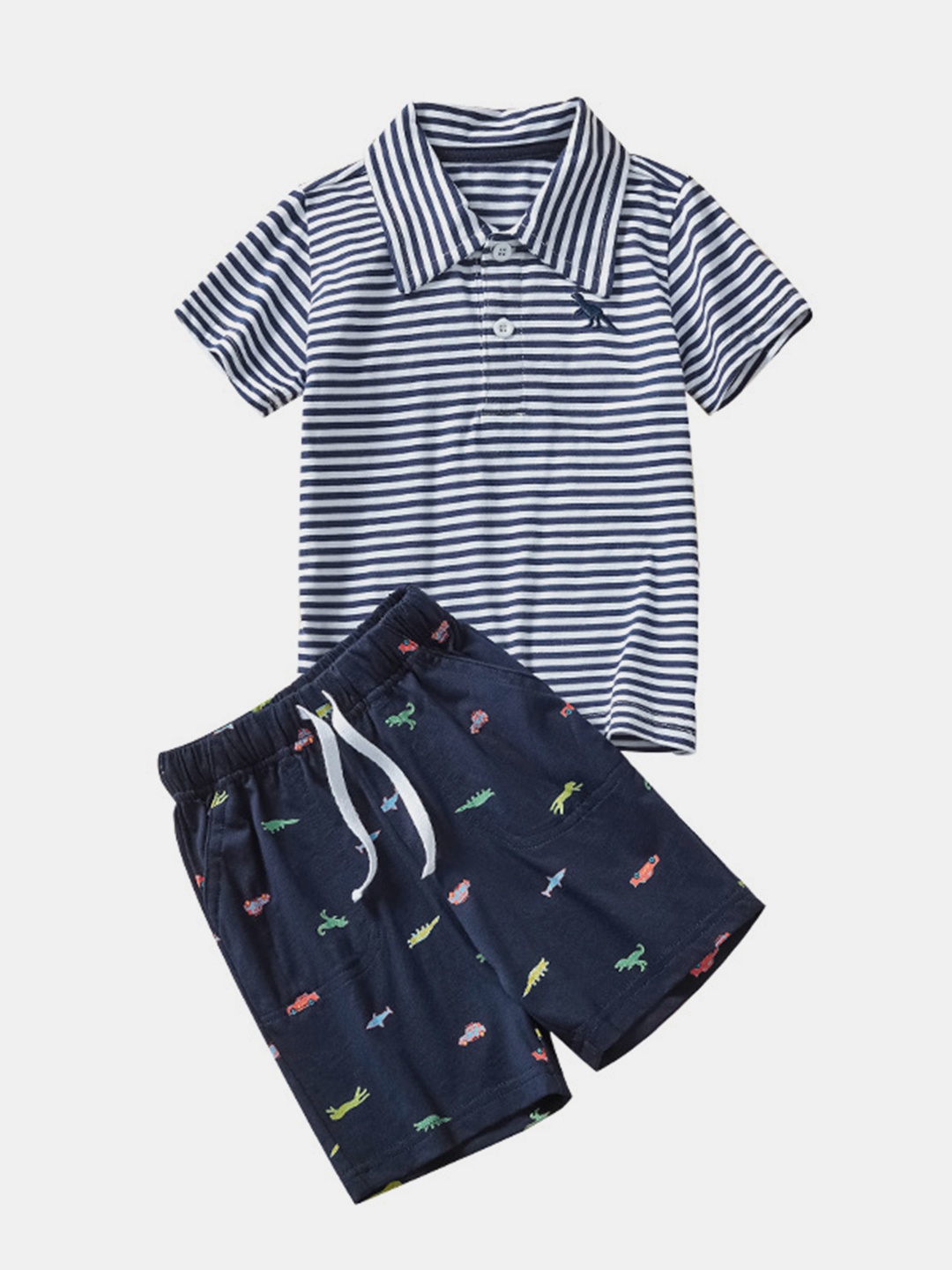 

YK Boys Striped T-Shirt With Shorts Clothing Set, Grey