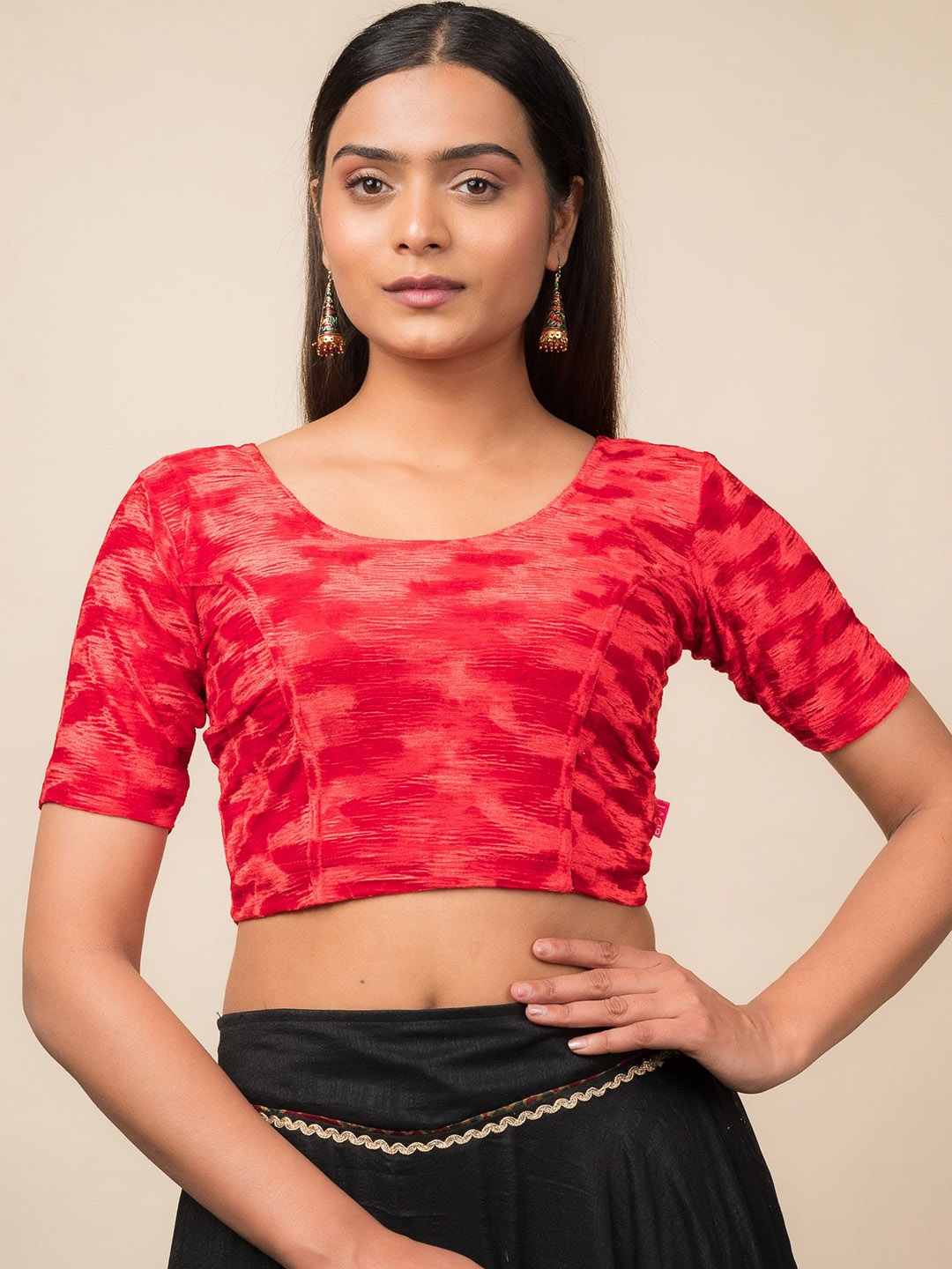 

Bindigasm's Advi Velvet Pleated Texture Stretchable Slip On Blouse, Red