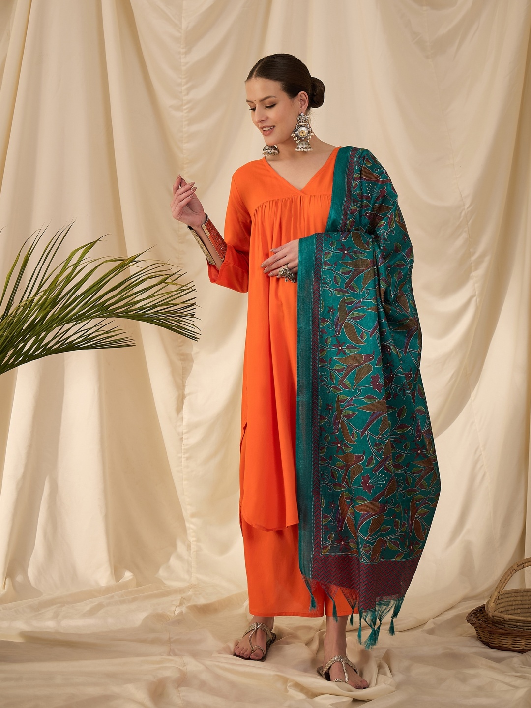 

InWeave Women Regular Kurta with Palazzos & With Dupatta, Orange