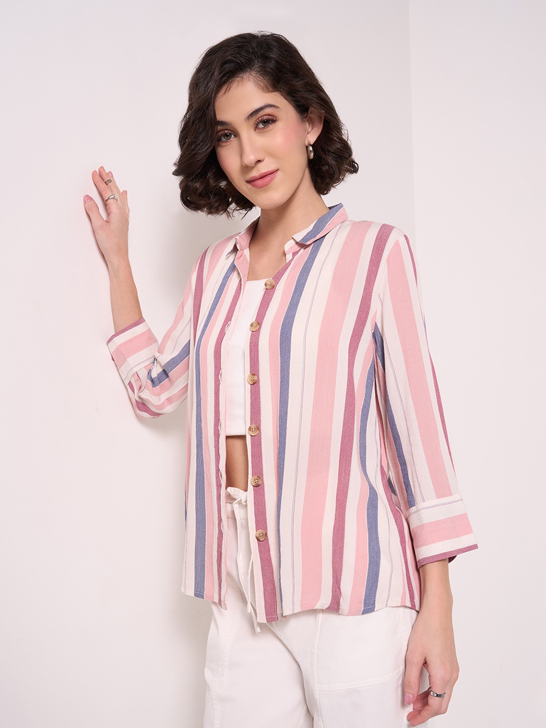 

Honey by Pantaloons Striped three-quarter Top, Mauve