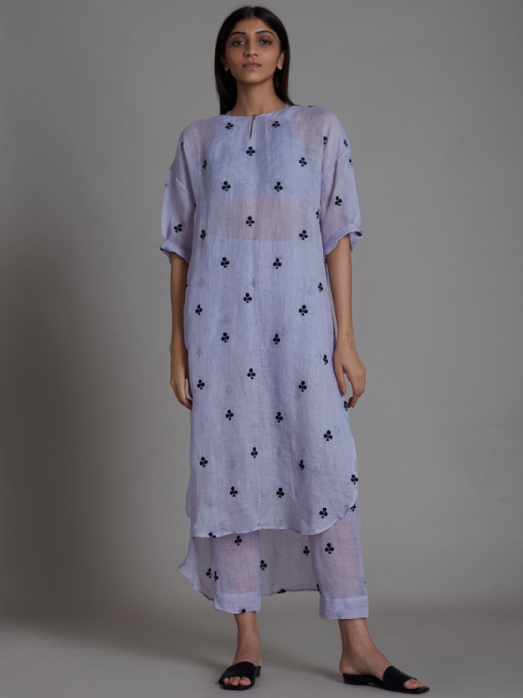 

MATI Women Polka Dot Printed Comfort High-Rise Trousers, Lavender