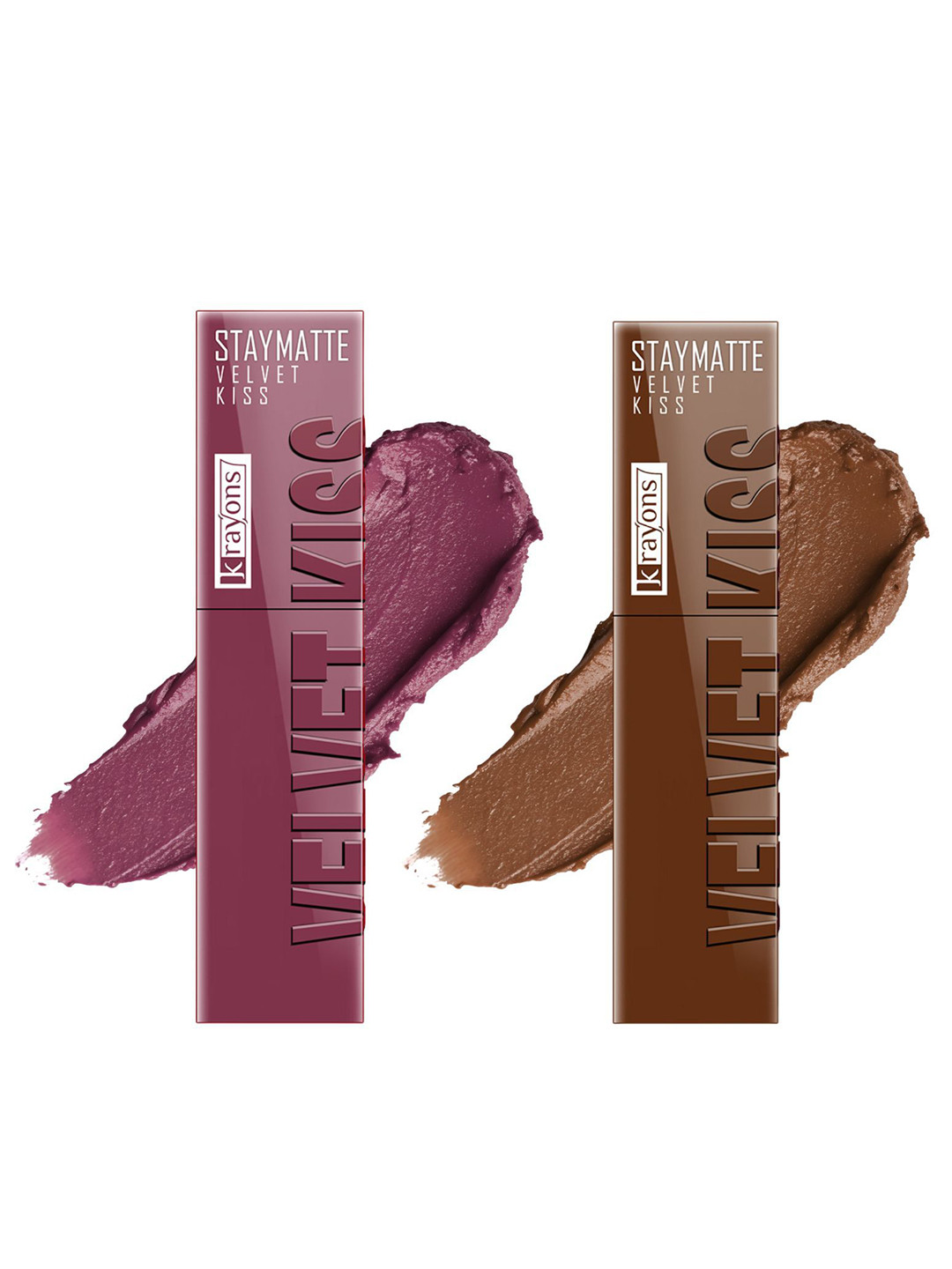 

krayons StayMatte Velvet Kiss Set Of 2 Liquid Lipstick - Dusty Mauve 04-Caramel Candy