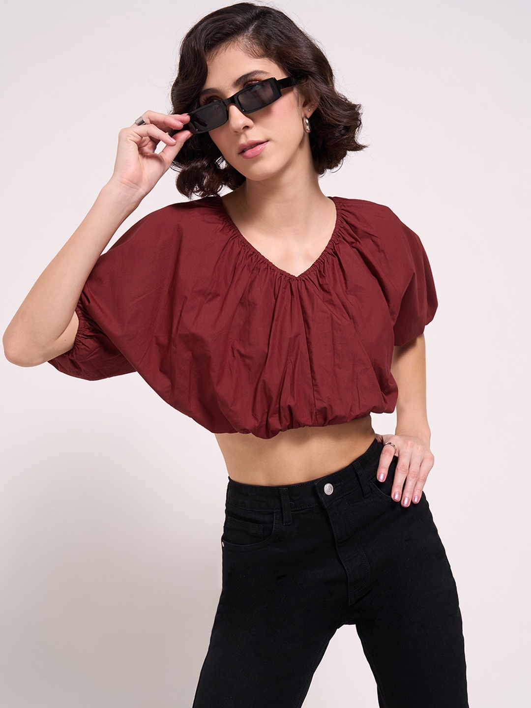 

People Cotton short Top, Red