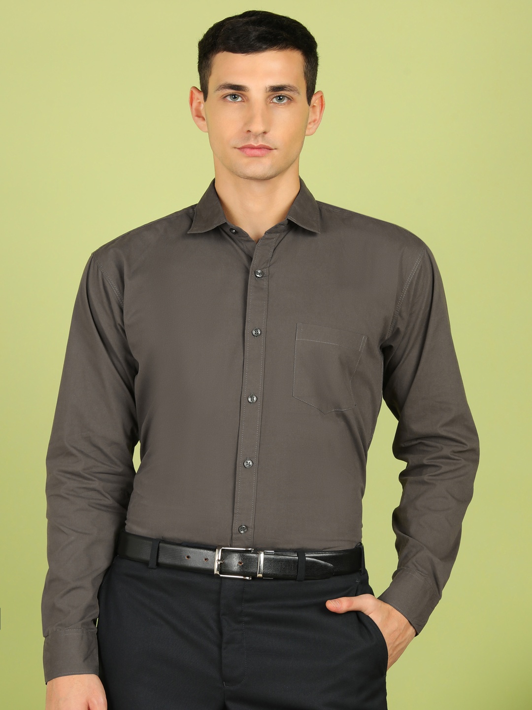 

PulseIQ Men Slim Fit Opaque Formal Shirt, Grey