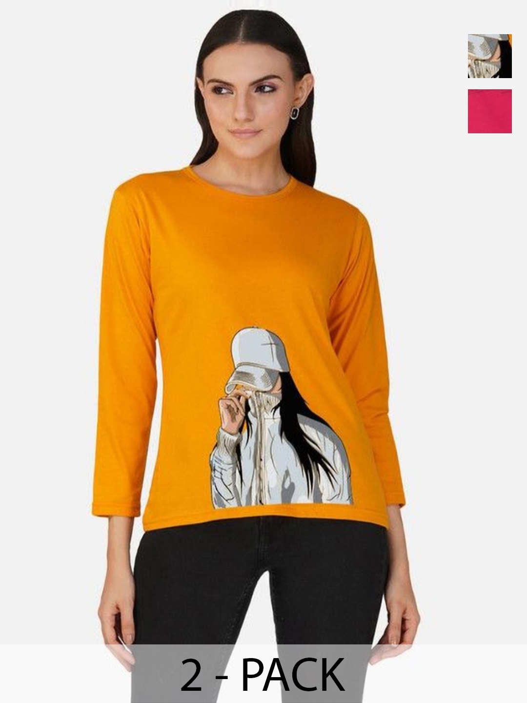 

Metronaut Women 2 Printed Bio Finish Applique T-shirt, Mustard