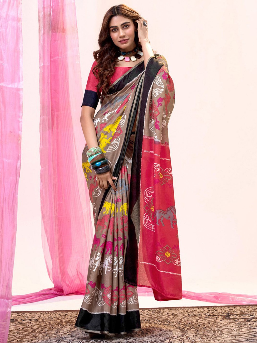 

LeeliPeeri Designer Zari Silk Blend Tussar Saree, Brown