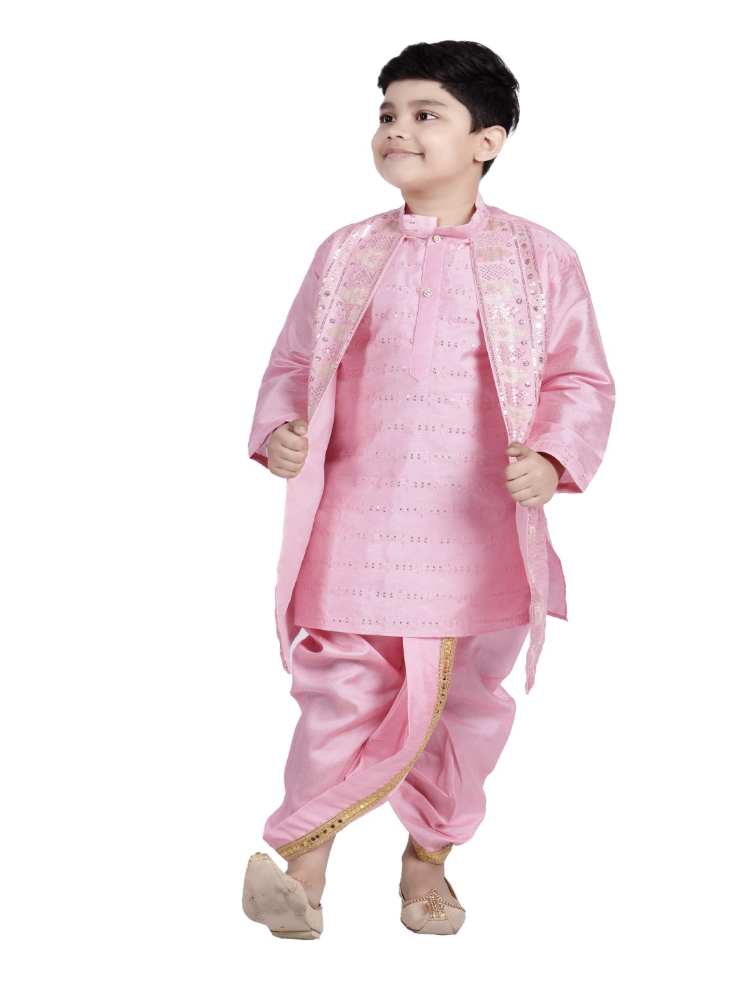 

BAESD Boys Ethnic Motifs Embroidered Regular Sequinned Kurta with Dhoti Pants, Pink