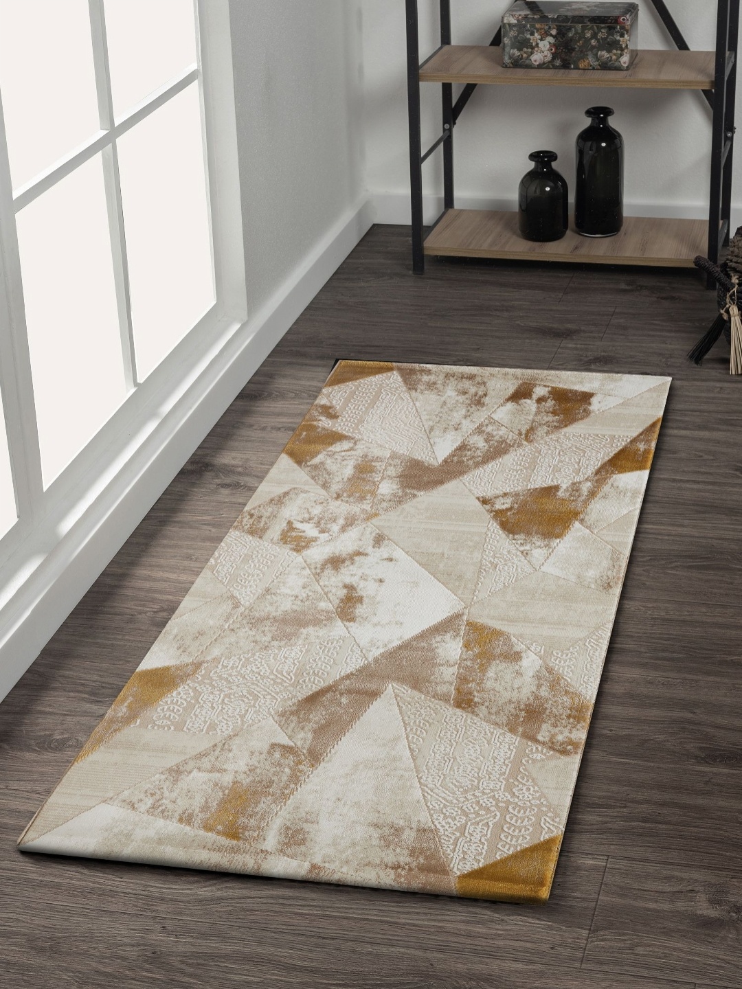 

OBSESSIONS Beige Abstract Anti-Static Floor Runner