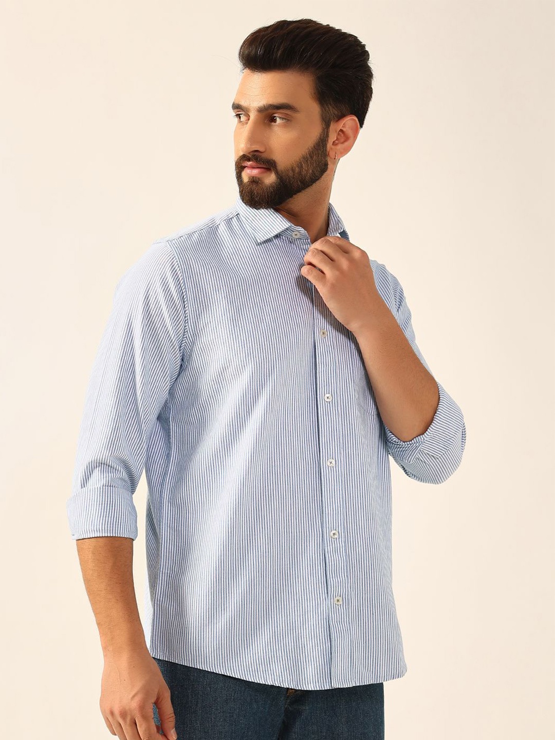 

ENSPYR Men Opaque Striped Casual Shirt, Blue