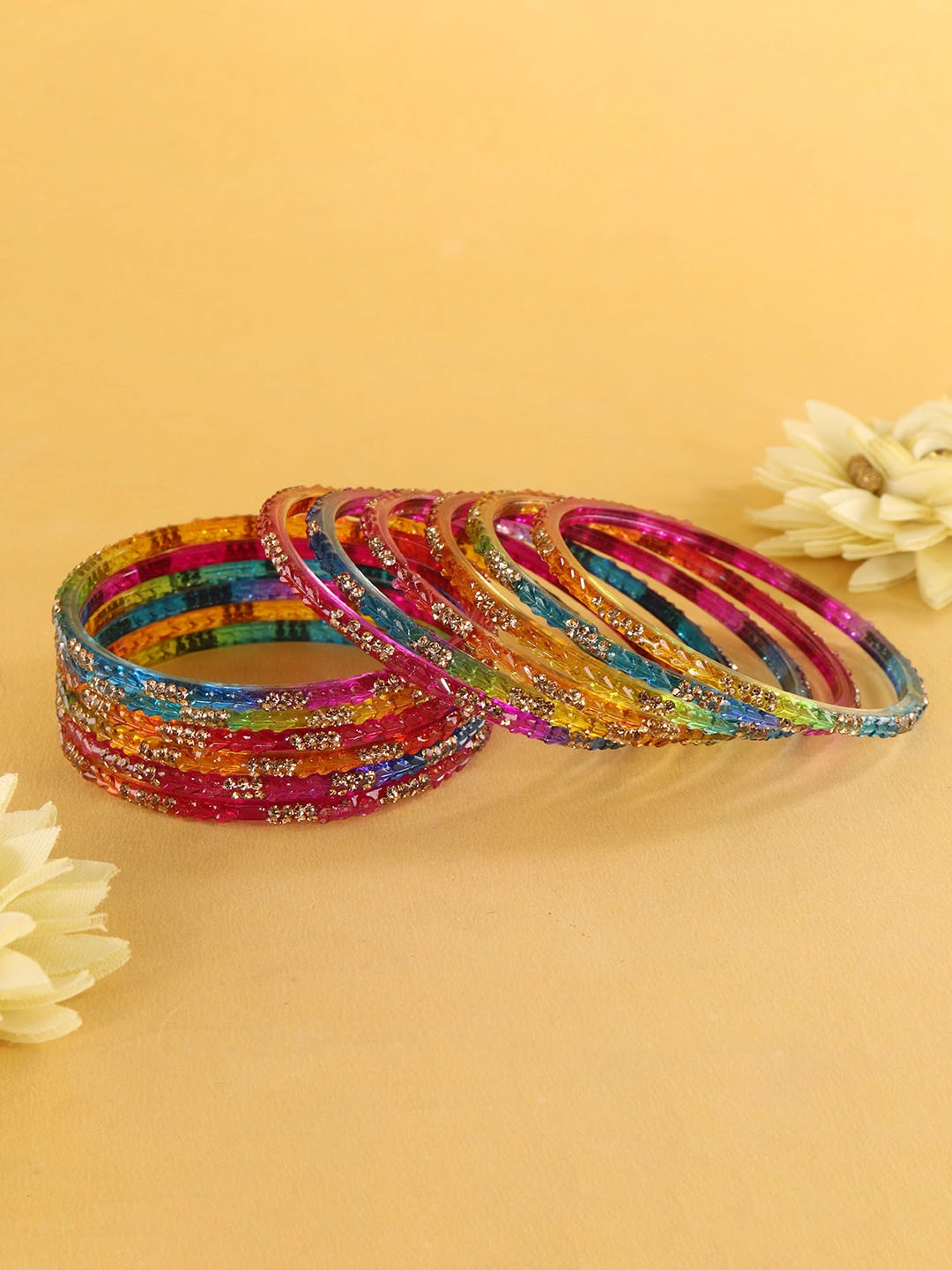

LAVAZZA Set Of 12 American Diamond-Studded Glass Bangles, Gold