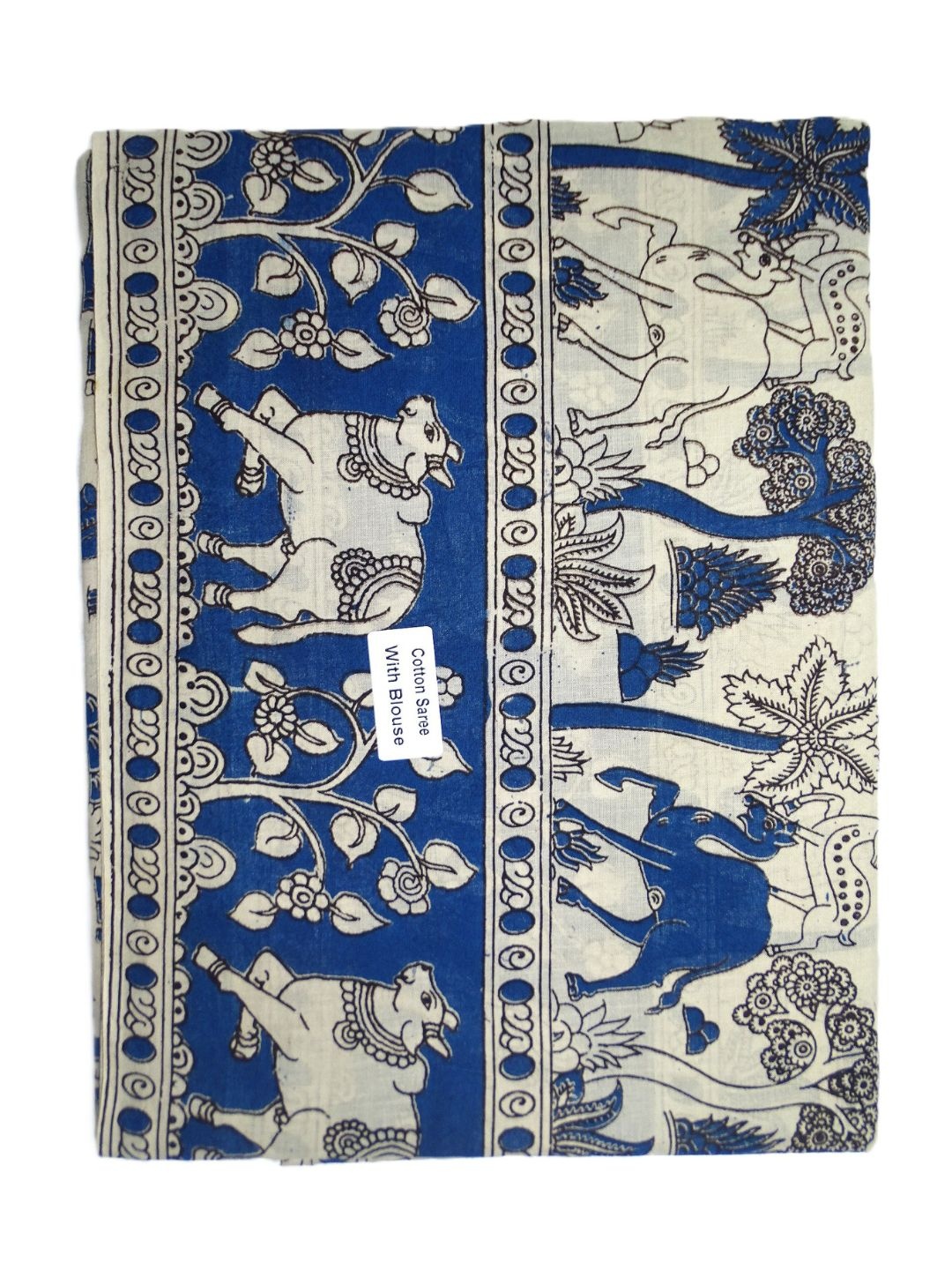 

SR HANDLOOMS AND TEXTILES Kalamkari Pure Cotton Saree, White