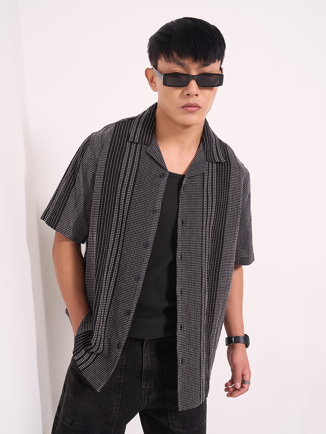 

People Men Opaque Casual Shirt, Black