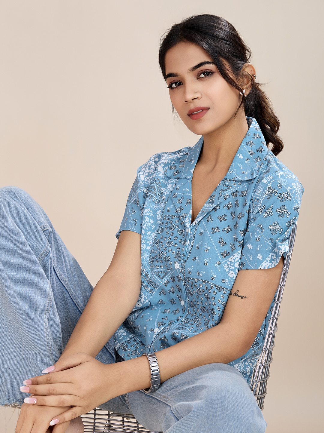

HOUSE OF MIRA Women Comfort Floral Opaque Printed Casual Shirt, Blue