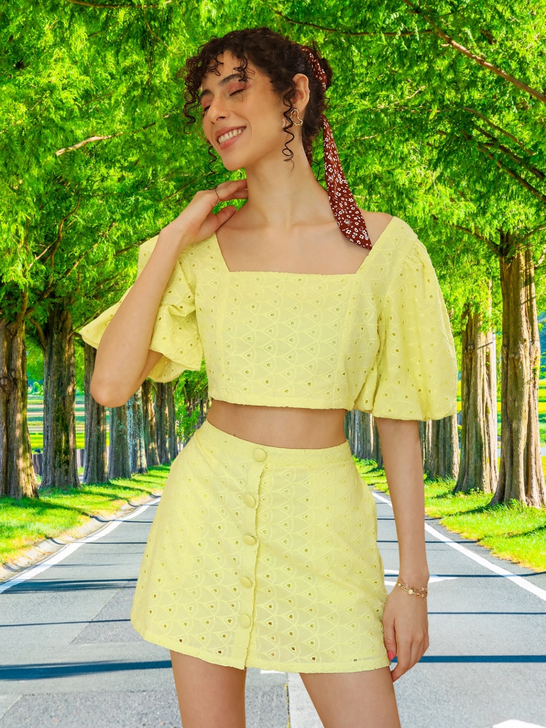 

DressBerry Pure Cotton Top With Shorts Co-Ords, Yellow