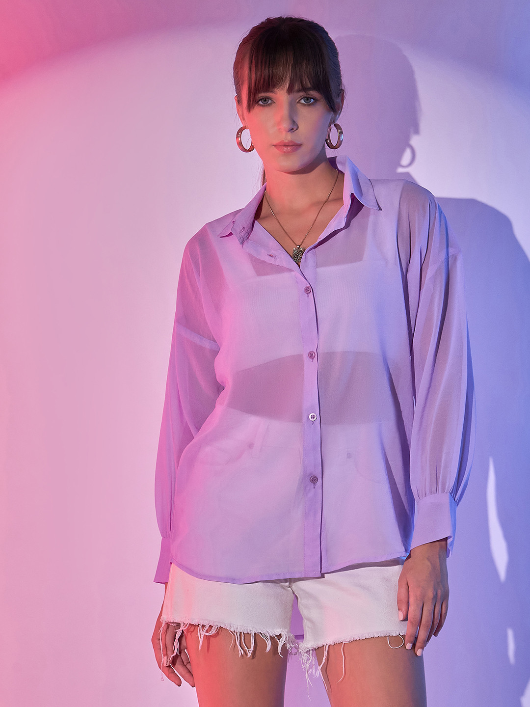 

DIMPY GARMENTS Women Comfort Semi Sheer Casual Shirt, Lavender