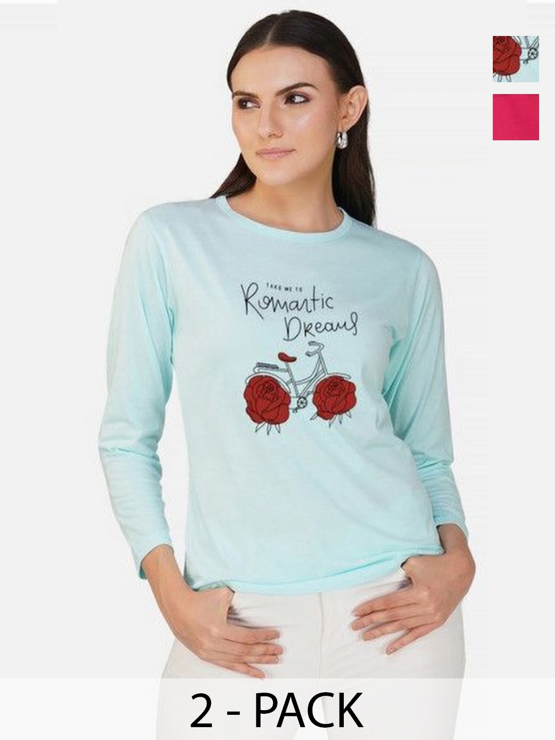 

Metronaut Women 2 Printed Bio Finish Applique T-shirt, Turquoise blue