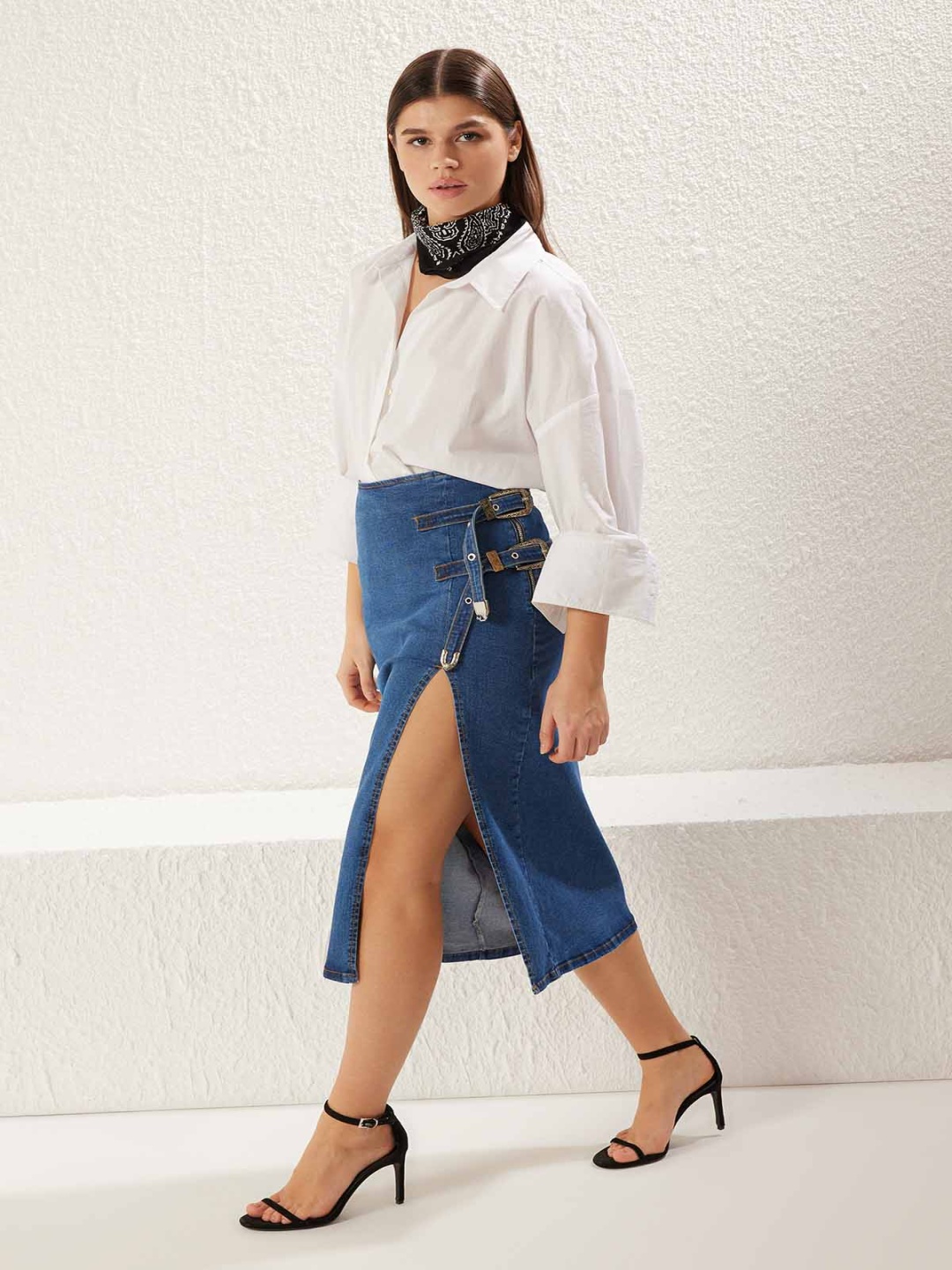 

Trendyol Women Cotton Straight Midi Skirt, Blue