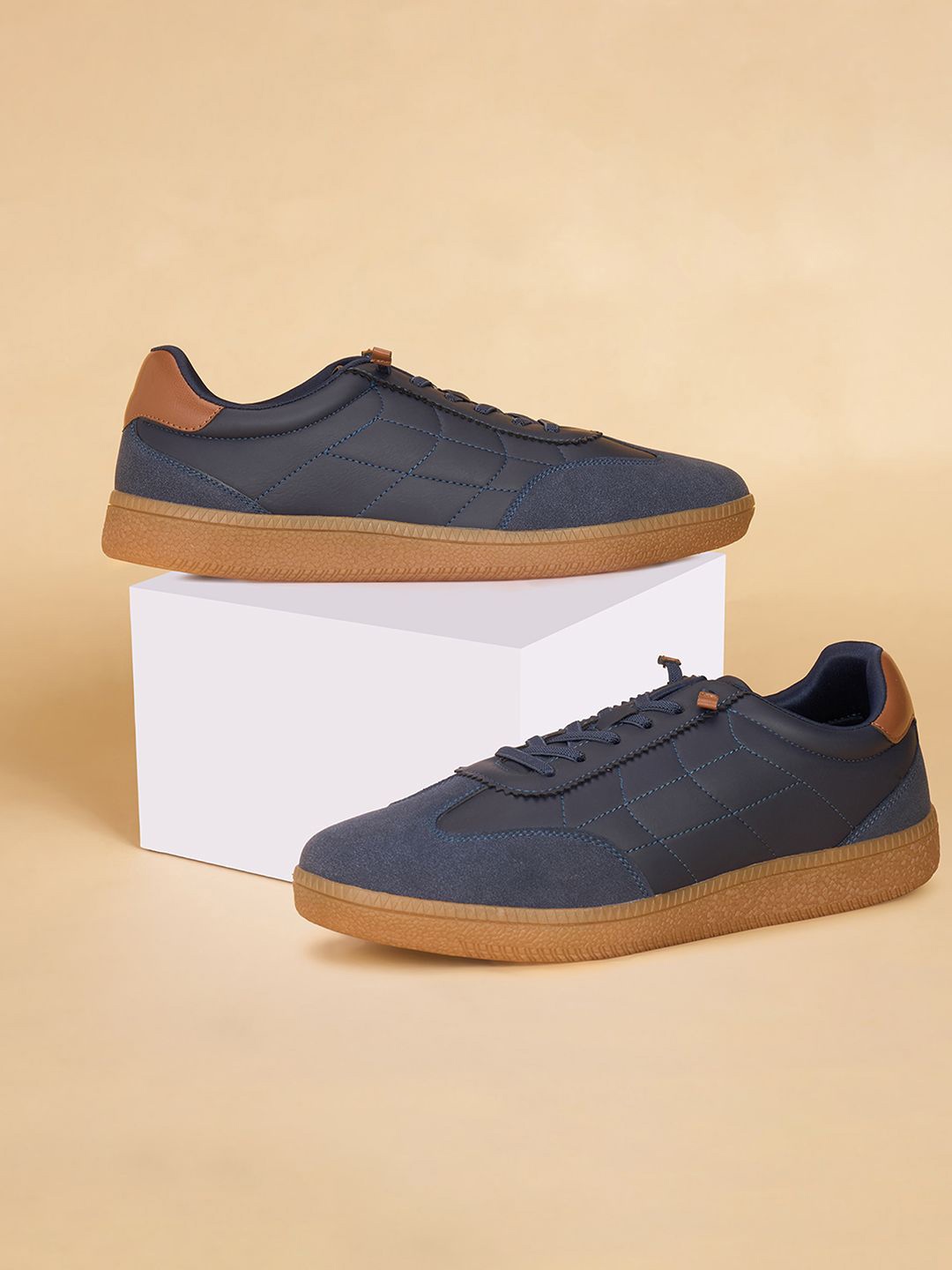 

Ajile by Pantaloons Men Textured PU Sneakers, Navy blue