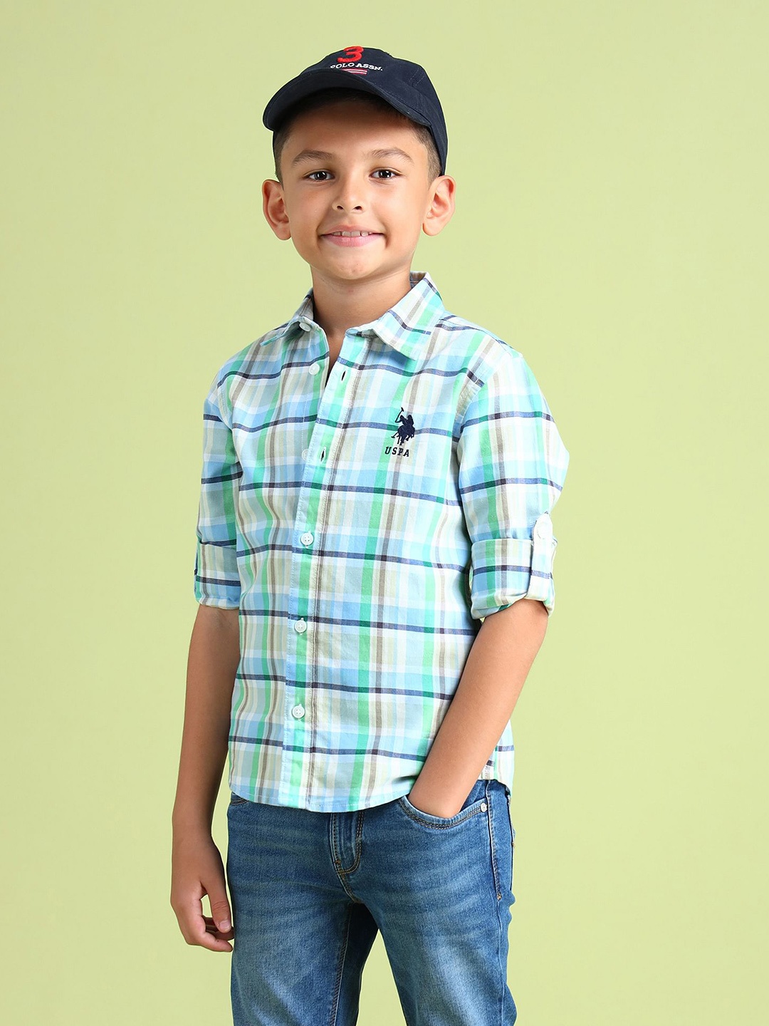 

U.S. Polo Assn. Kids Boys Tartan Checked Pure Cotton Casual Shirt, Blue