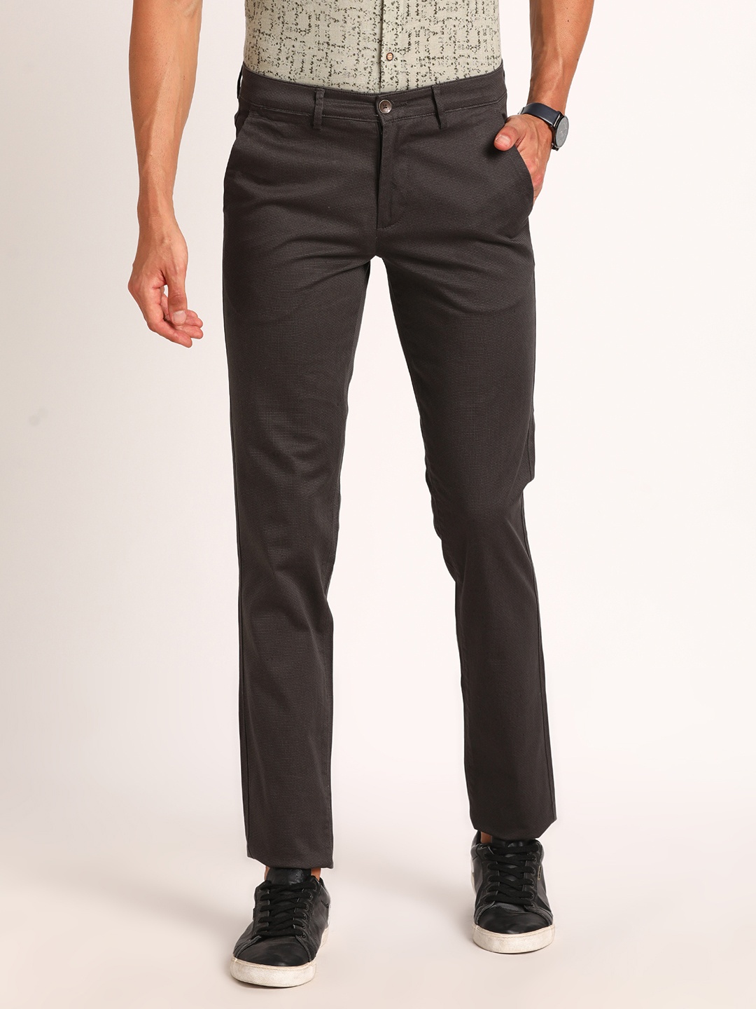 

Turtle Men Printed Relaxed Skinny Fit Chinos Trousers, Brown