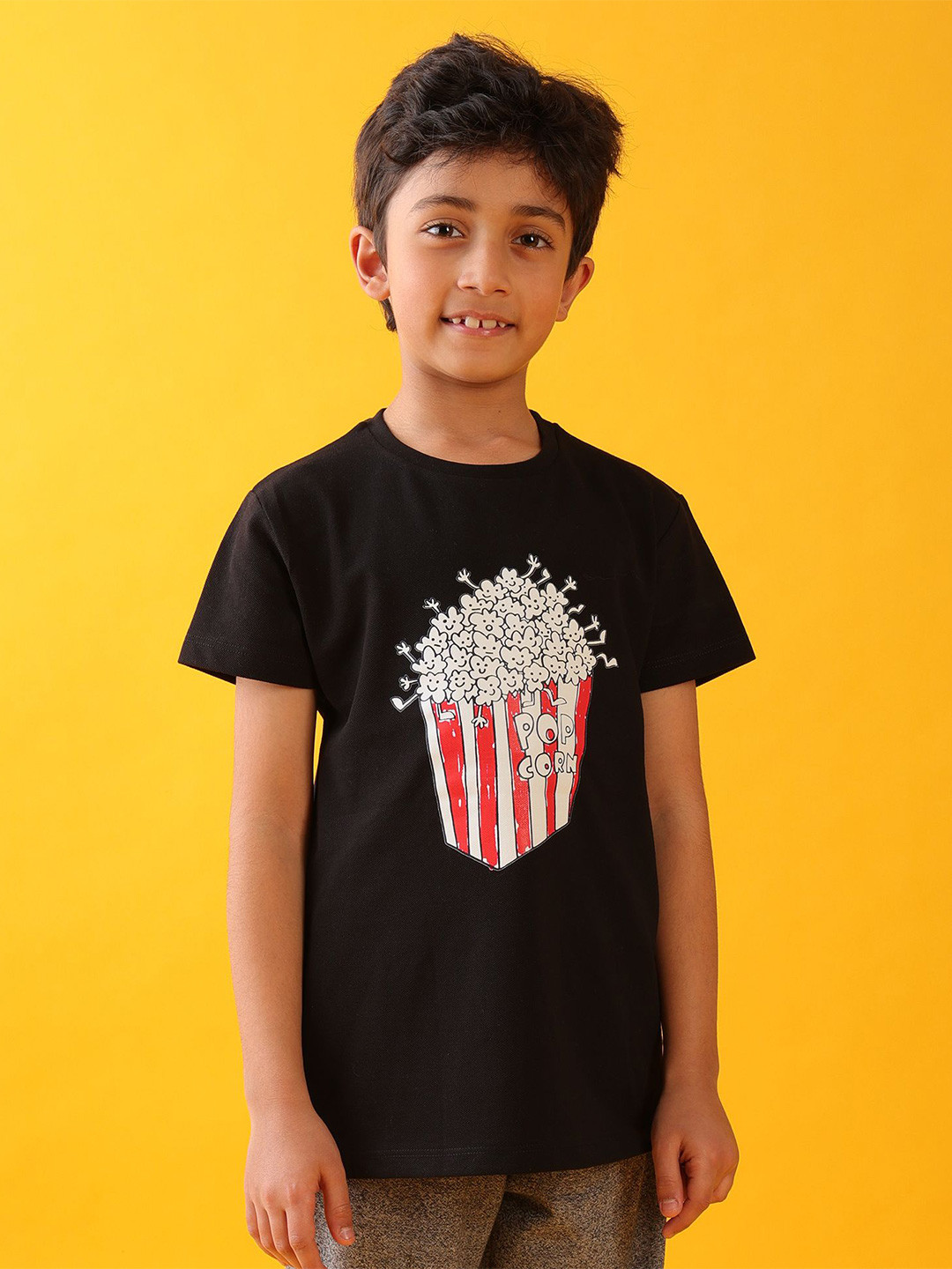 

Anthrilo Boys Printed Pockets T-shirt, Black