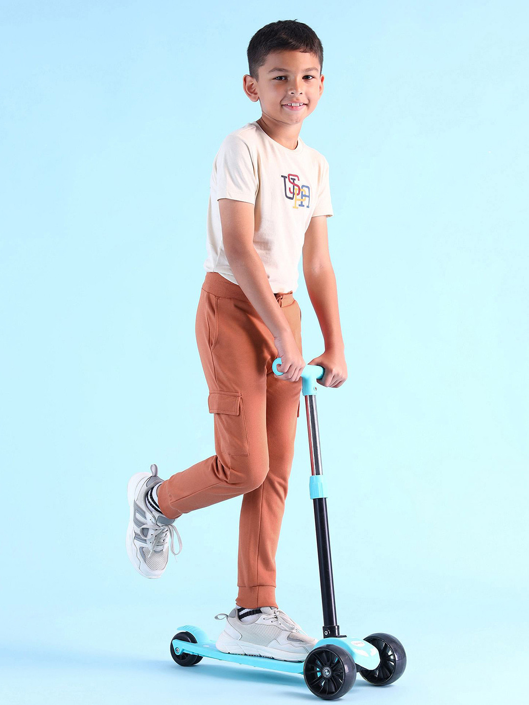 

U.S. Polo Assn. Kids Boys Brand Logo Printed Pure Cotton Joggers, Orange
