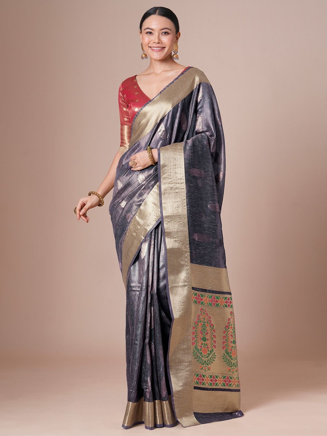 

House of Pataudi Paithani Woven Design Saree With Blouse, Lavender