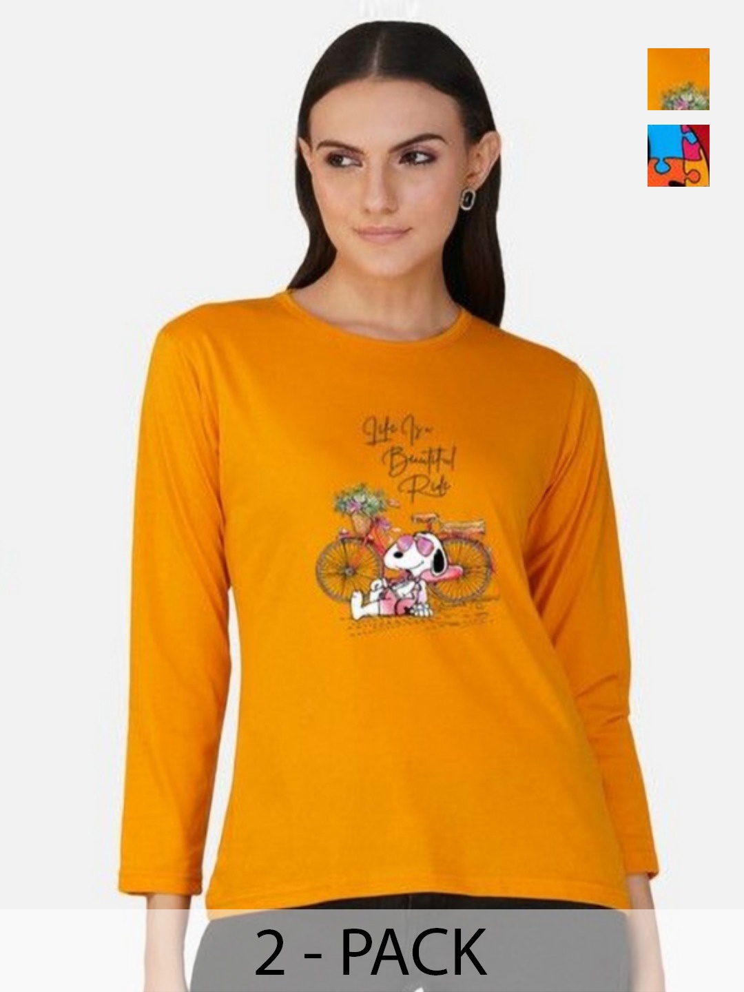 

Metronaut Women 2 Printed Bio Finish T-shirt, Mustard