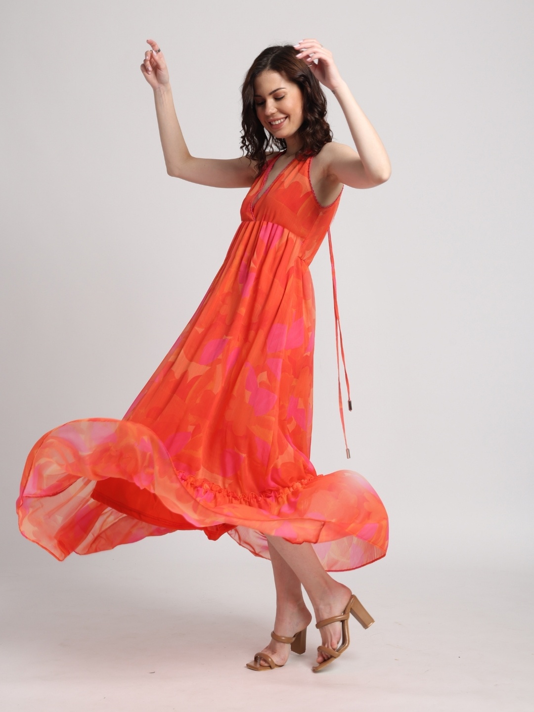 

JULO Floral Print Chiffon Maxi Dress, Orange