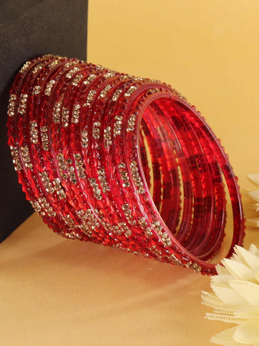 

LAVAZZA Set Of 12 Cubic Zirconia Studded Glass Bangles, Gold