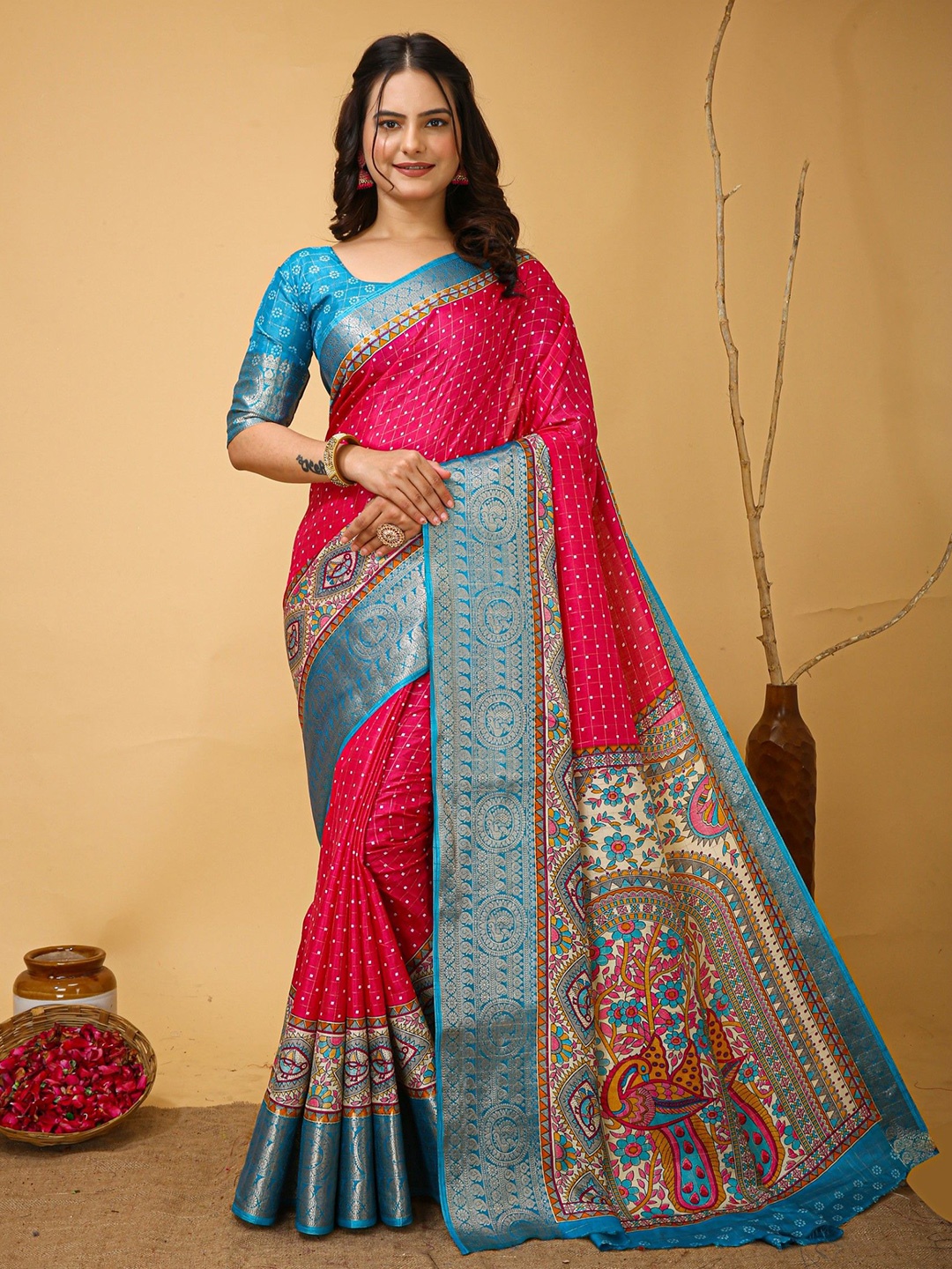 

Rangtulika Ethnics Kalamkari Zari Saree, Pink