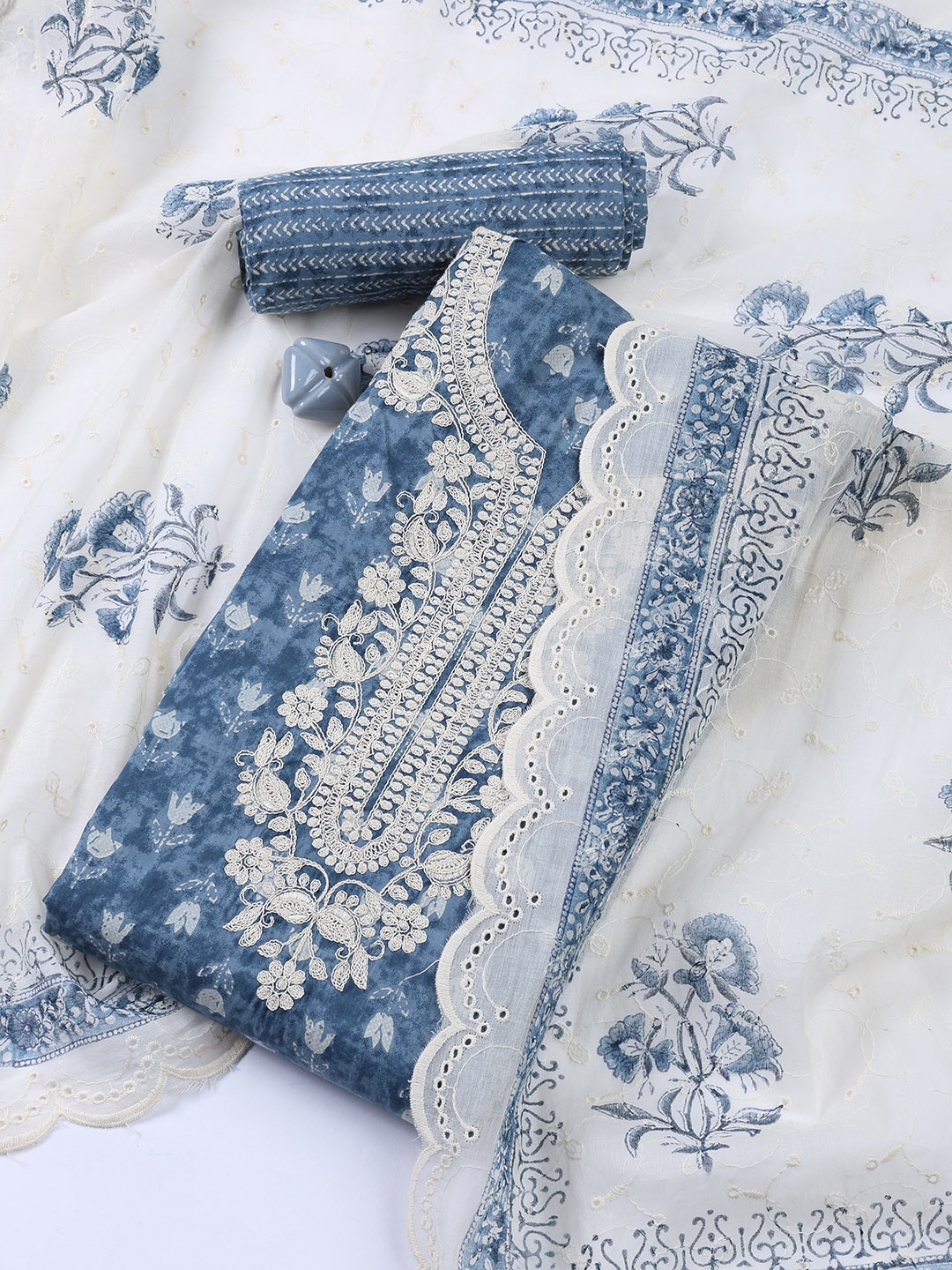 

Meena Bazaar Printed Unstitched Dress Material, Blue