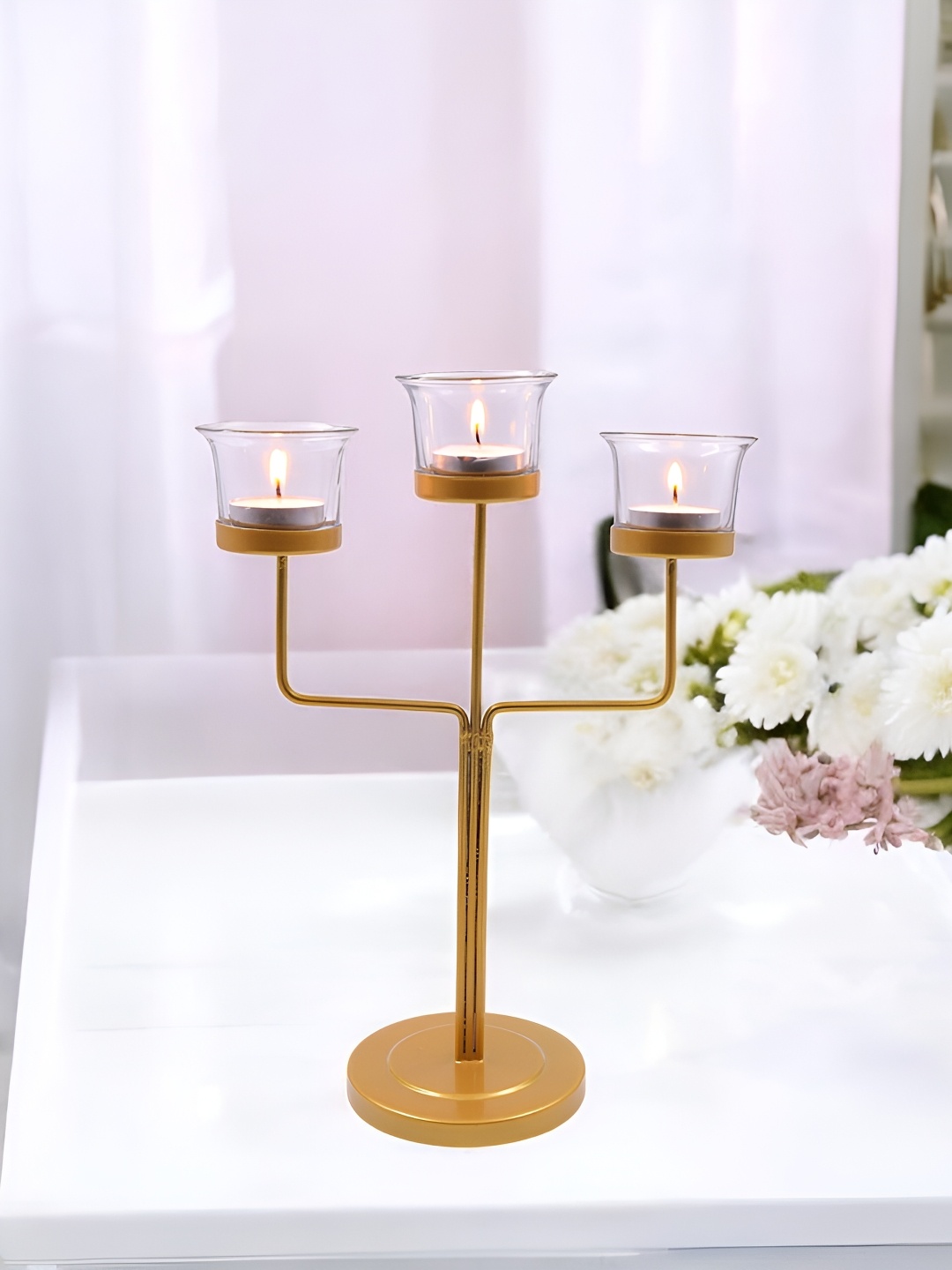

HOSLEY Gold-Toned & Transparent Candle Holder