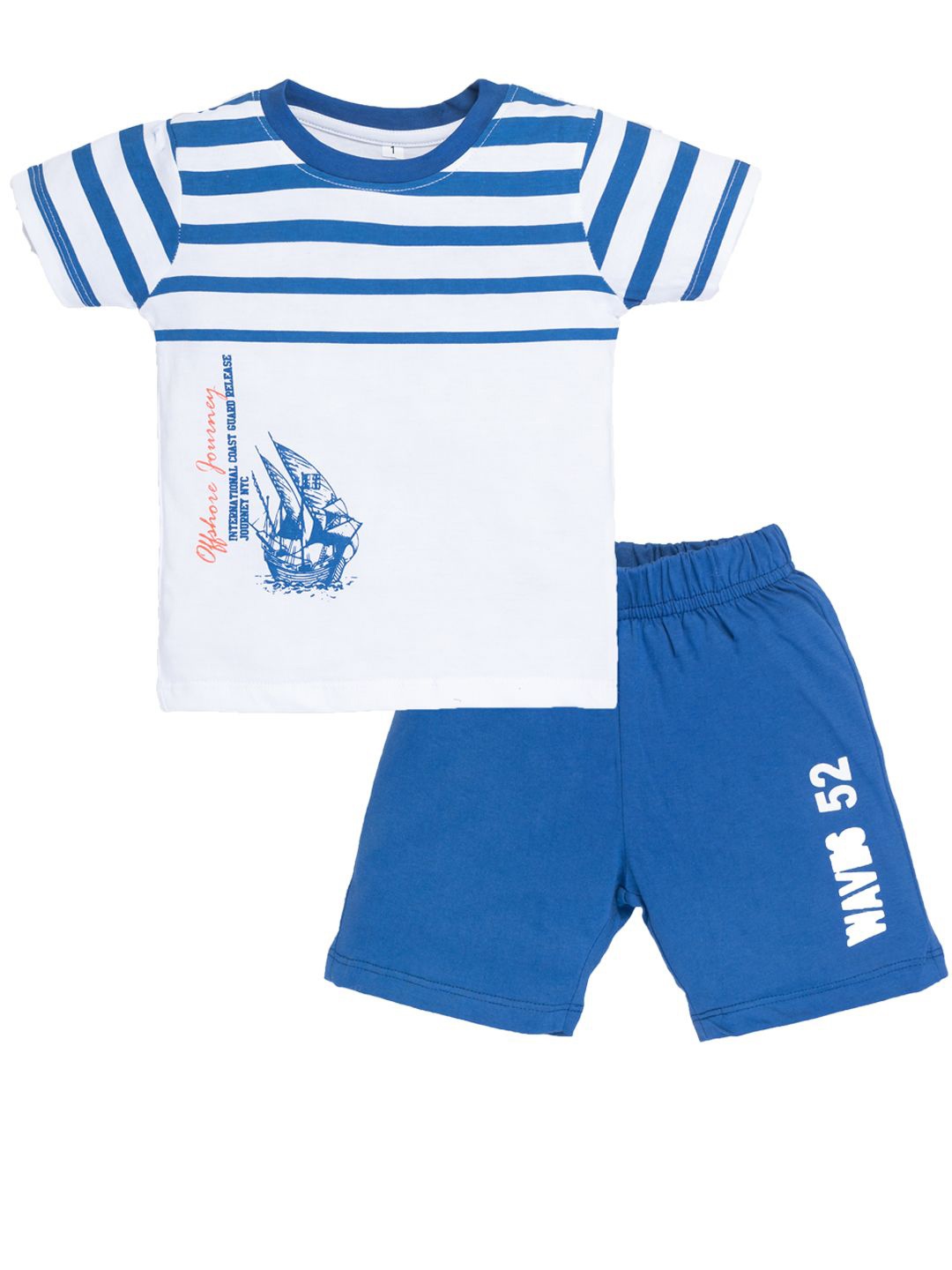 

YK Boys Pack Of 2 Abstract Printed Pure Cotton T-shirt With Shorts, White
