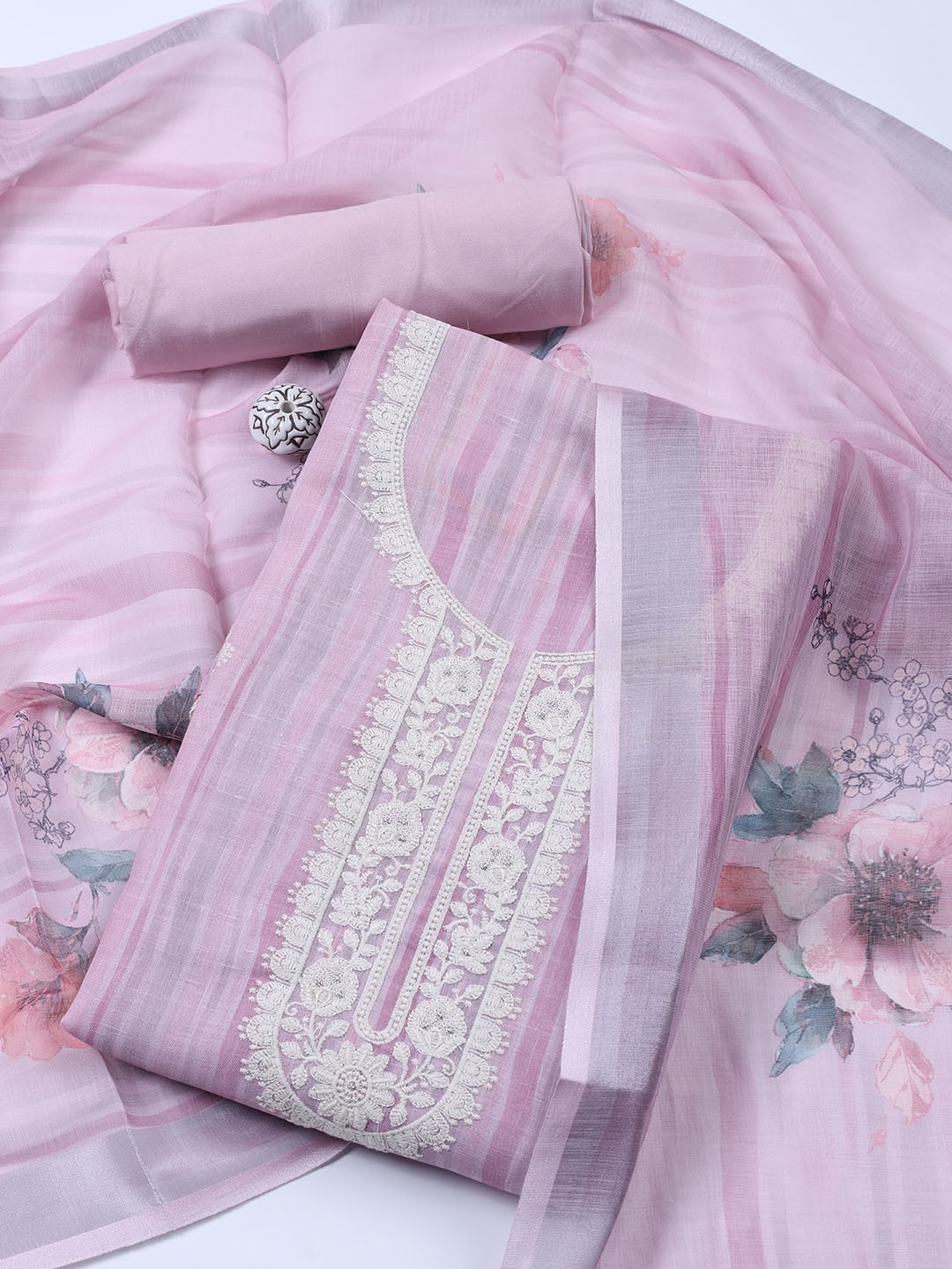

Meena Bazaar Printed Linen Unstitched Dress Material, Pink
