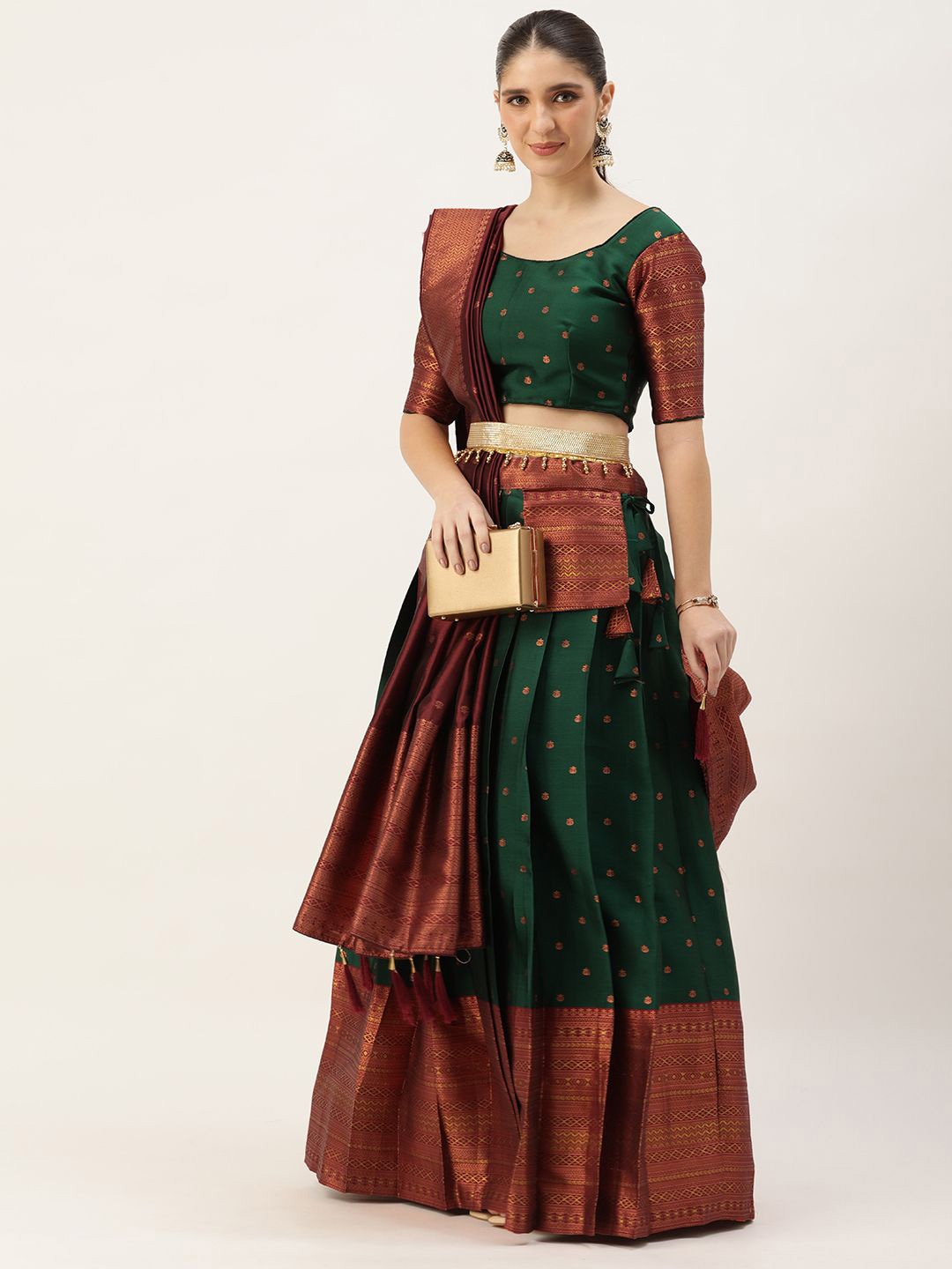 

Payu Semi-Stitched Lehenga & Unstitched Blouse With Dupatta, Green