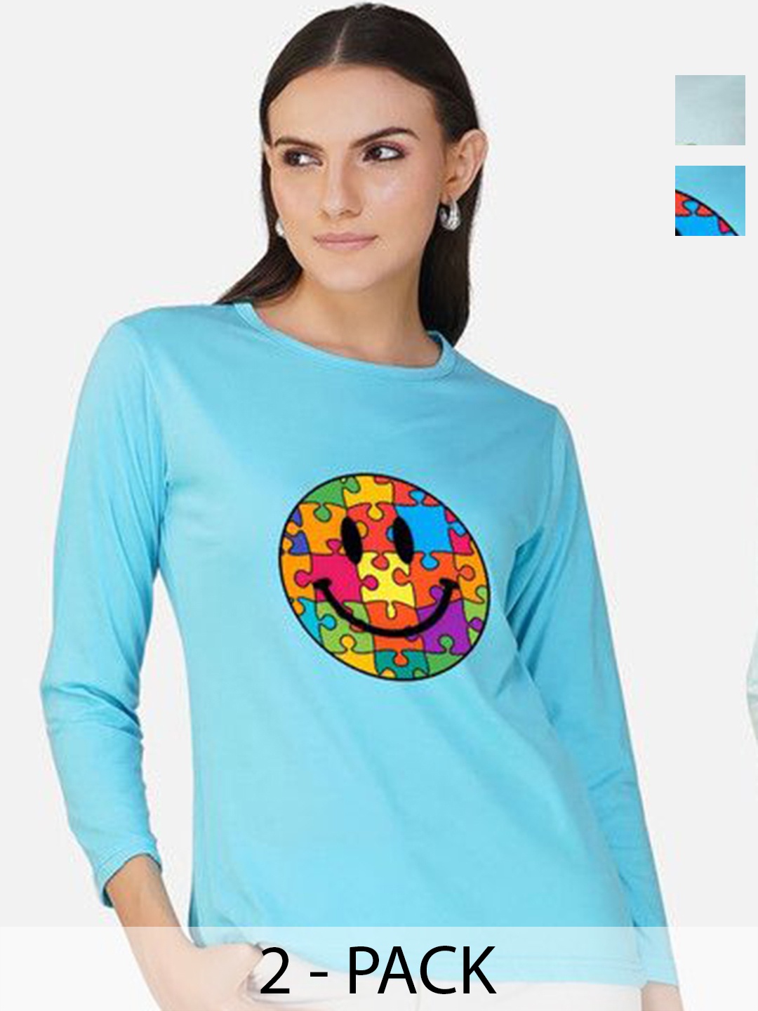 

Metronaut Women 2 Printed Bio Finish Applique T-shirt, Turquoise blue
