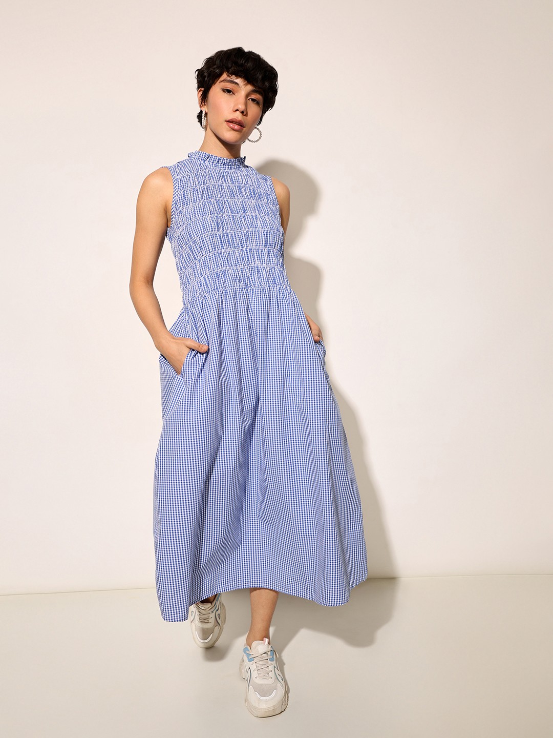 

ONLY Checked A-Line Midi Dress, Blue