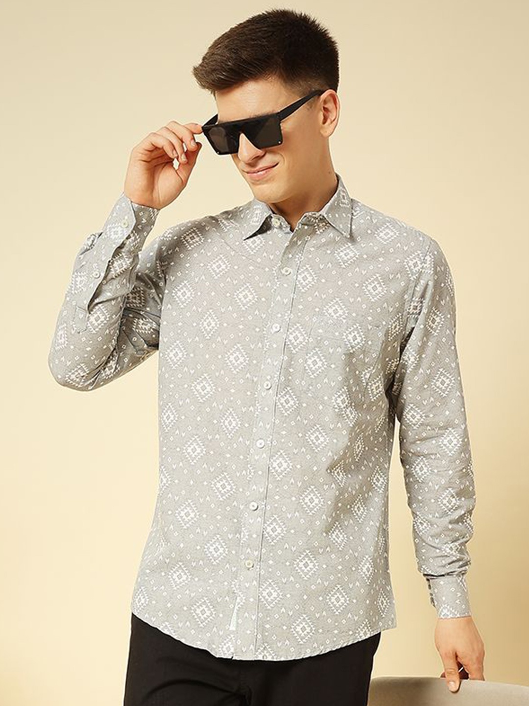 

ENSPYR Men Opaque Printed Casual Shirt, Grey