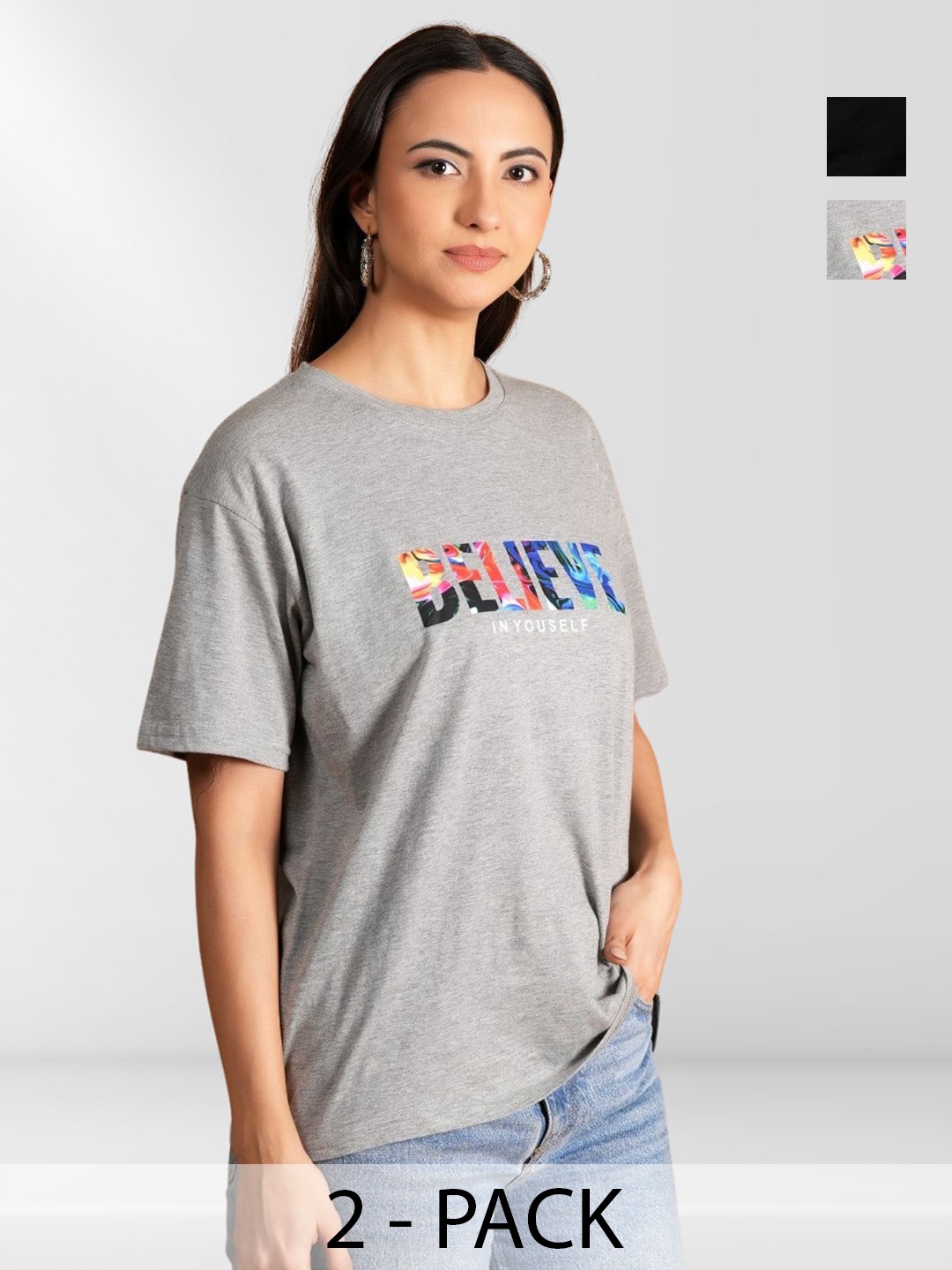 

NEYSA Women Typography 2 Printed Applique T-shirt, Multi
