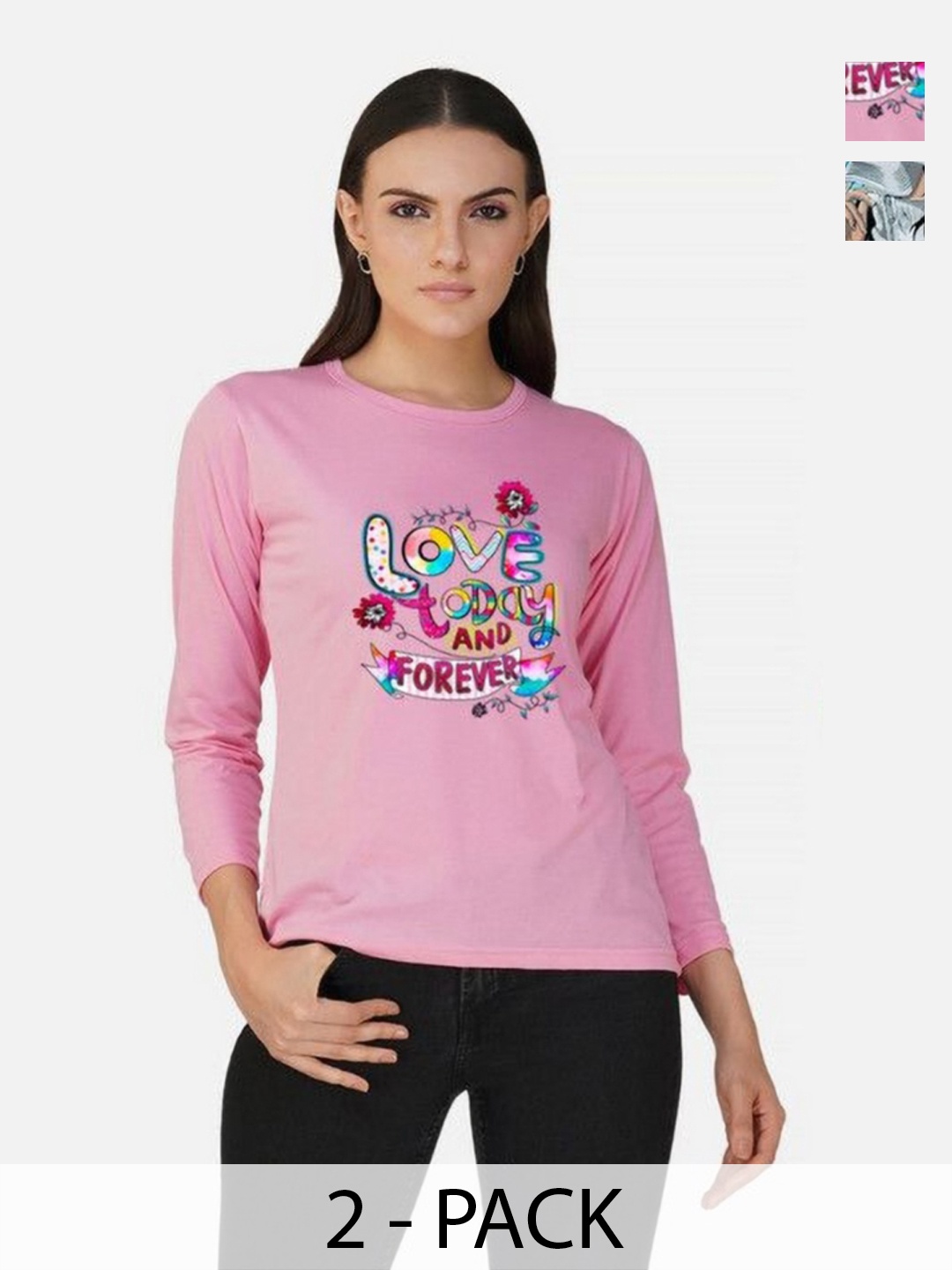 

Metronaut Women 2 Printed Bio Finish Applique T-shirt, Pink