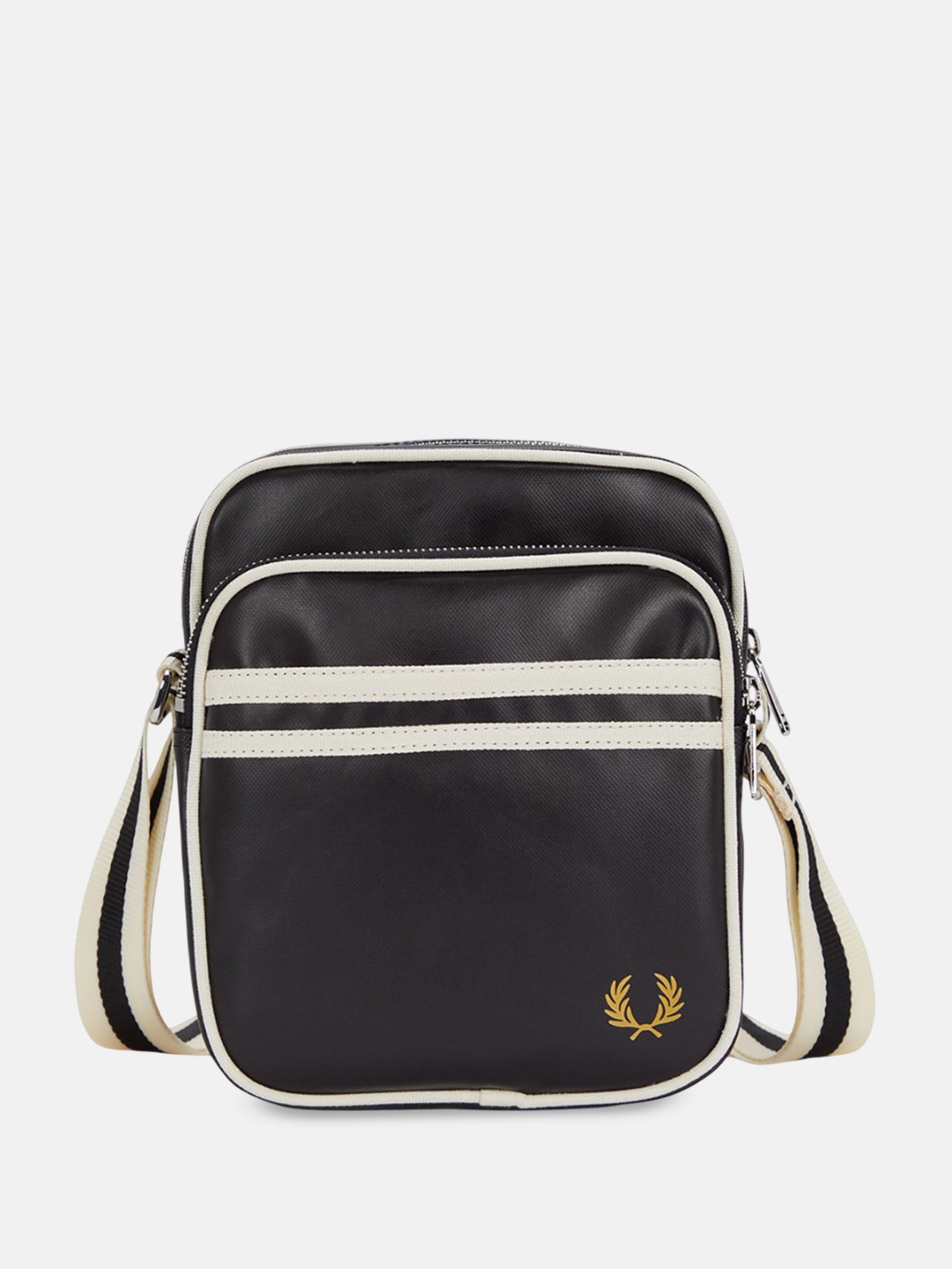 

Fred Perry Striped Structured Sling Bag with Fringed, Black