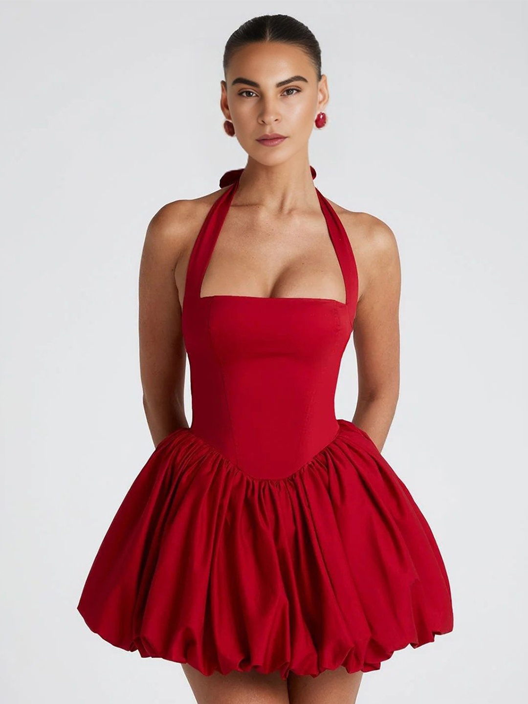 

Bee Boe Women Halter Elegance Red Mini Dress