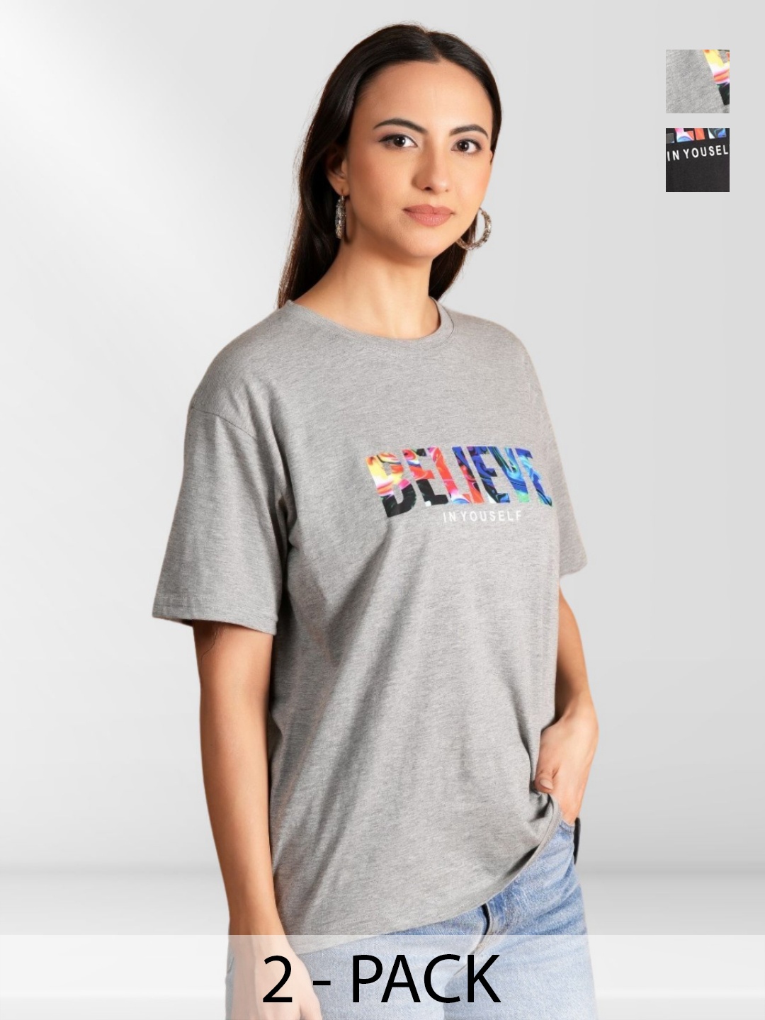 

NEYSA Women Typography 2 Printed Applique T-shirt, Multi