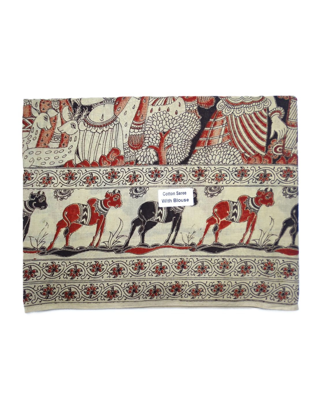 

SR HANDLOOMS AND TEXTILES Kalamkari Pure Cotton Saree, White
