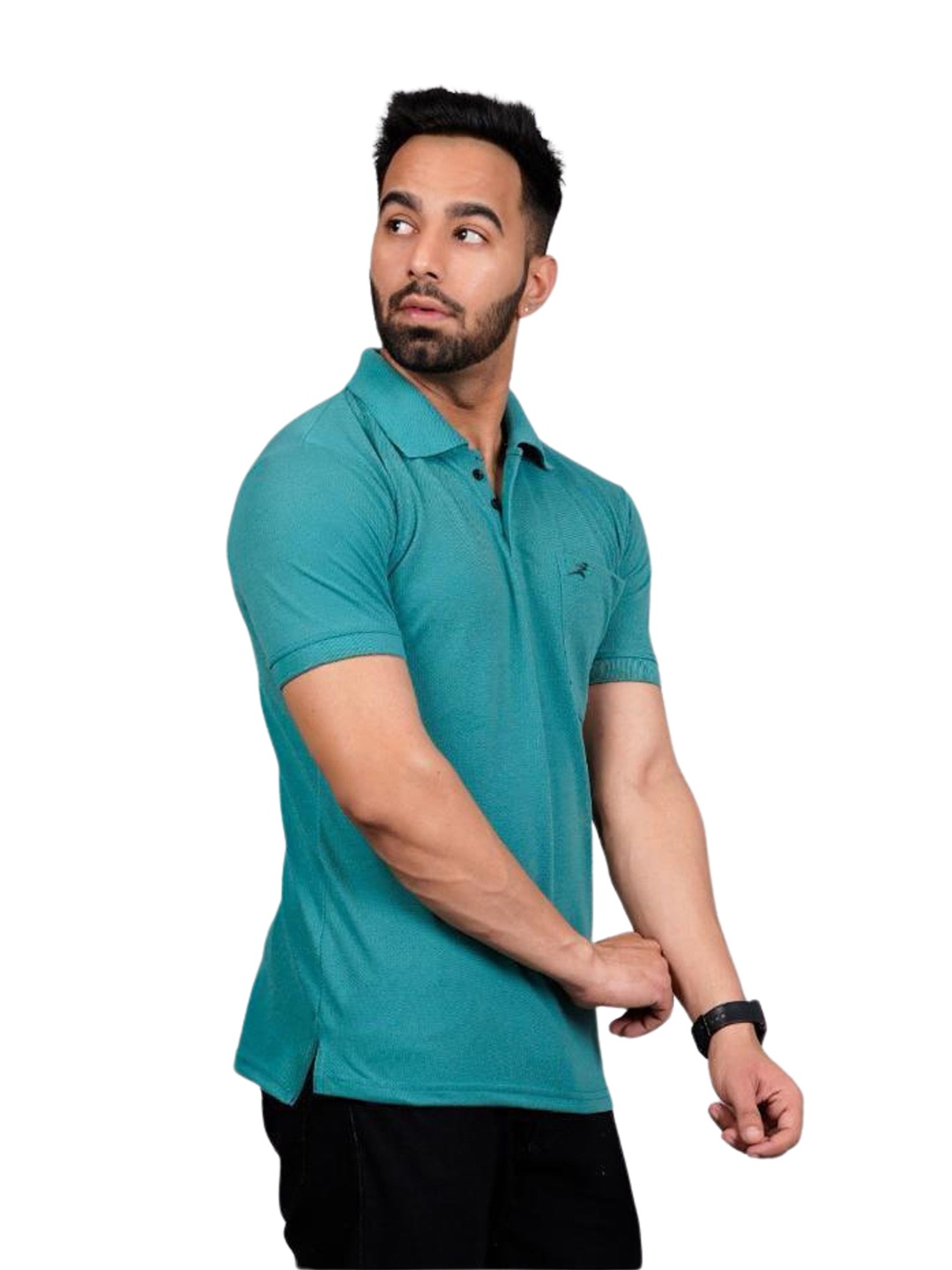 

FICKA Men Polo Collar Slim Fit T-shirt, Sea green