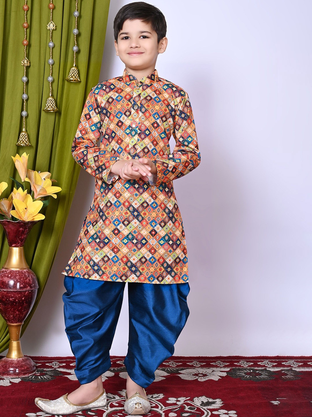 

NFC CREATION Boys Embroidered Regular Sequinned Kurta with Patiala, Brown