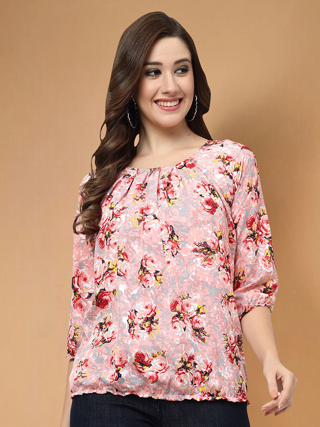 

Moda Rapido Floral Print Top, Peach