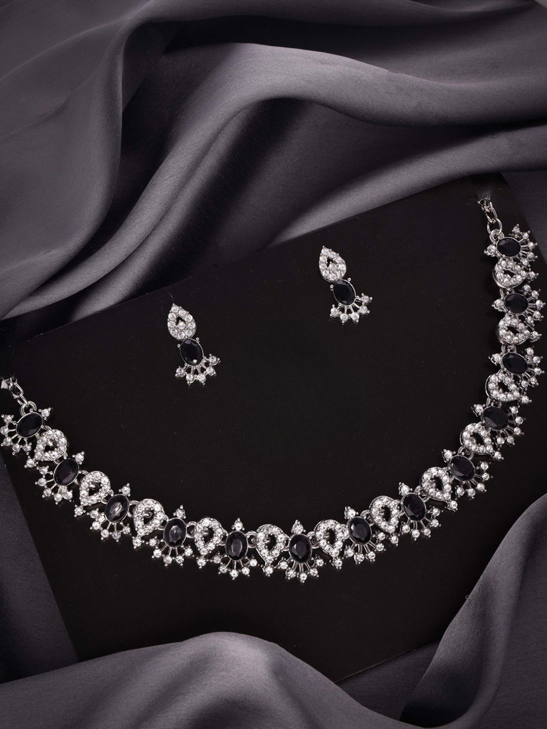 

DIVASTRI Set Of 2 Silver Plated American Diamonds Studded Jewellery Set