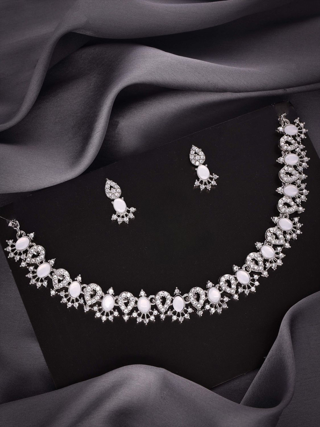 

DIVASTRI Set Of 2 Silver-Plated American Diamond Studded Jewellery Sets